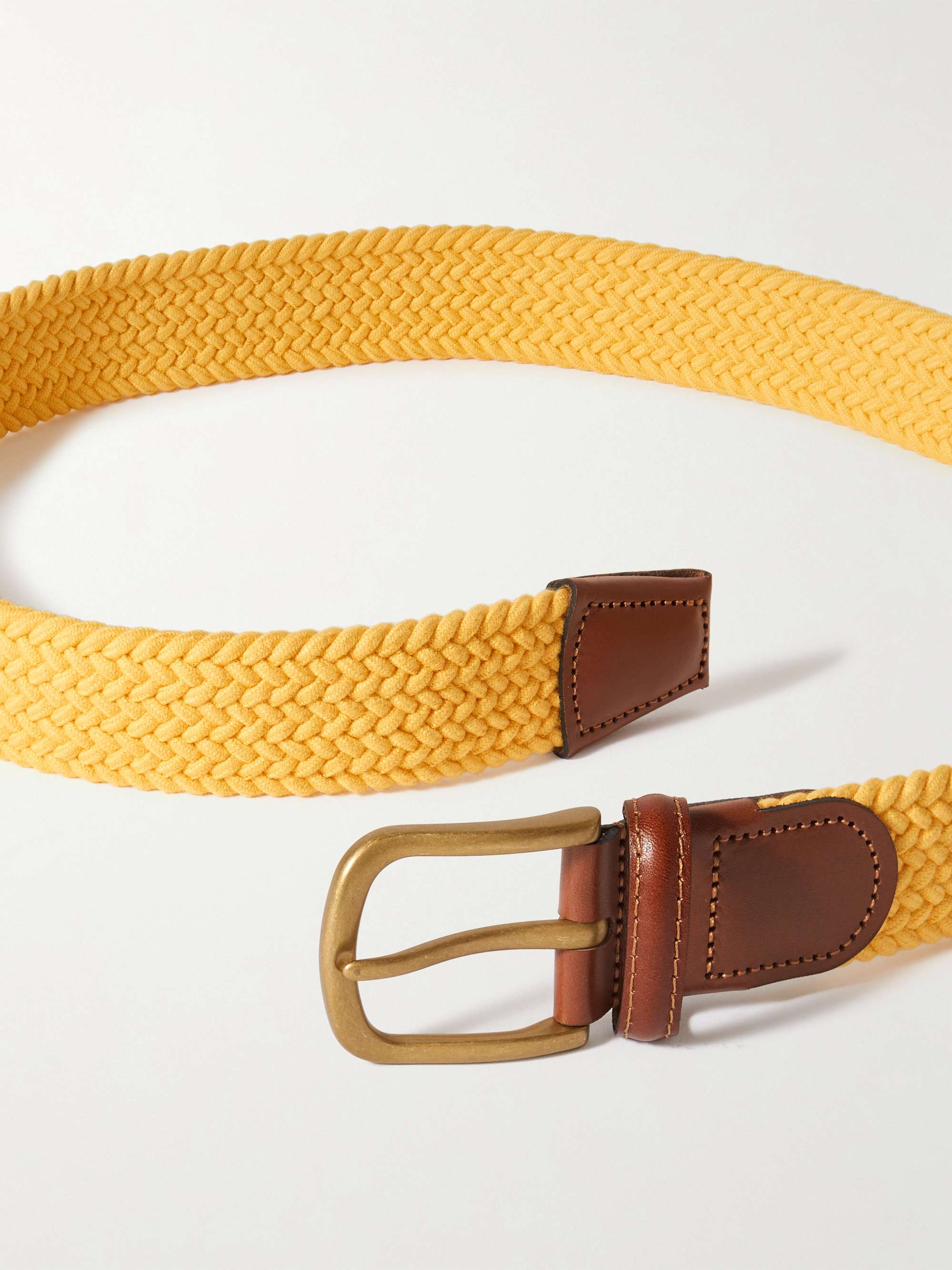 ANDERSON & SHEPPARD 3.5cm Leather-Trimmed Woven Stretch-Cotton Belt