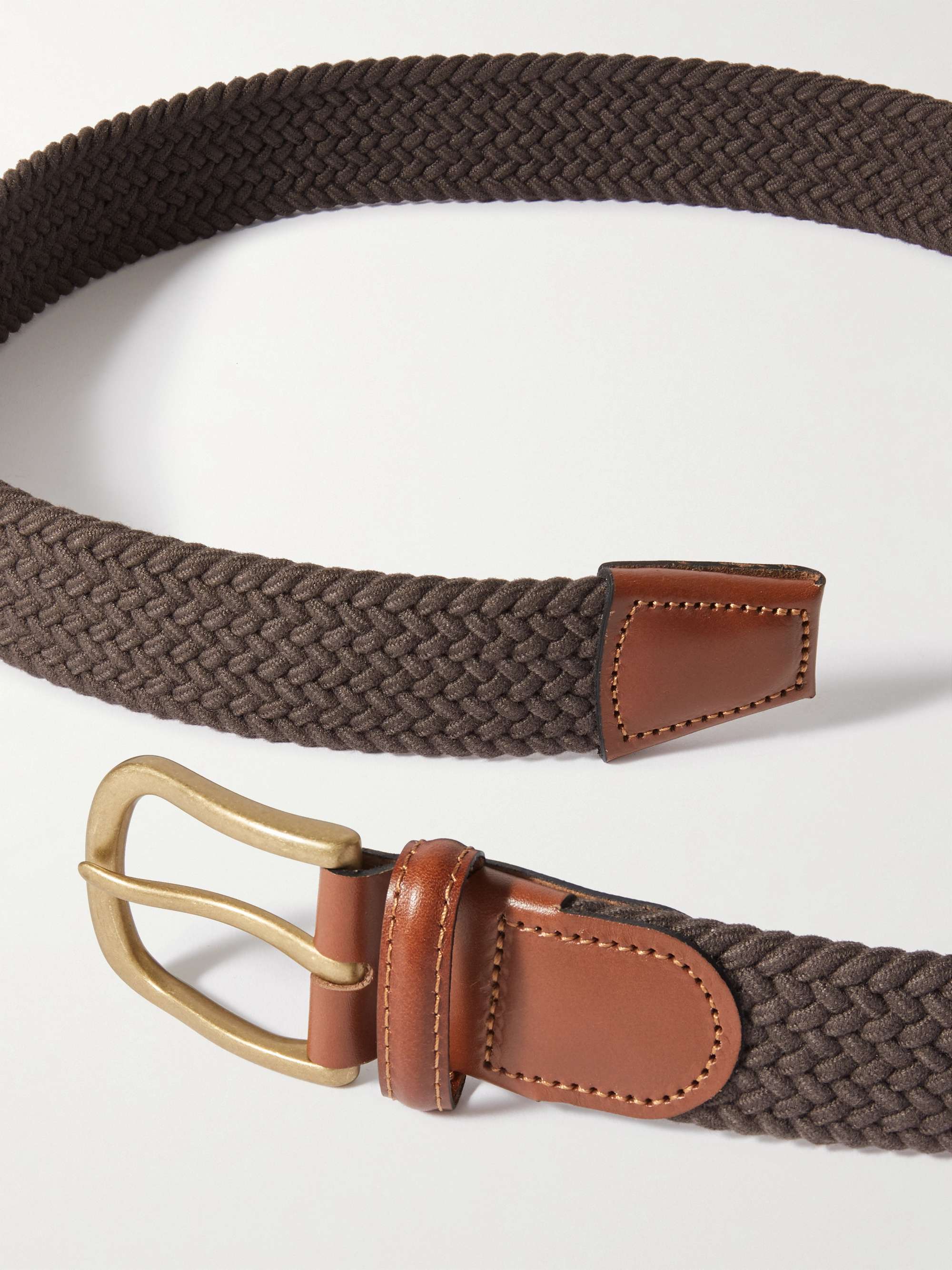 ANDERSON & SHEPPARD 3.5cm Leather-Trimmed Woven Stretch-Cotton Belt