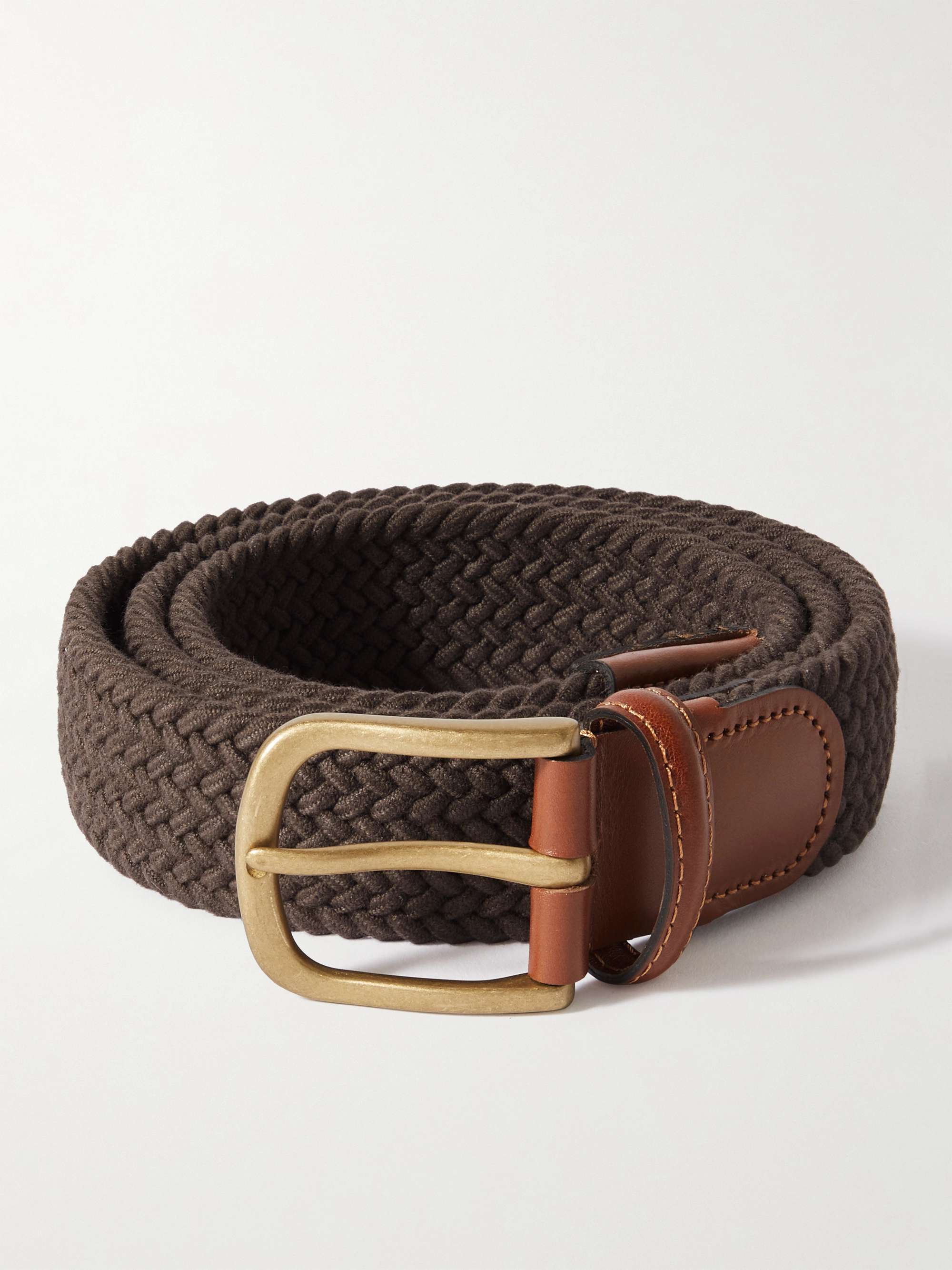 ANDERSON & SHEPPARD 3.5cm Leather-Trimmed Woven Stretch-Cotton Belt for ...