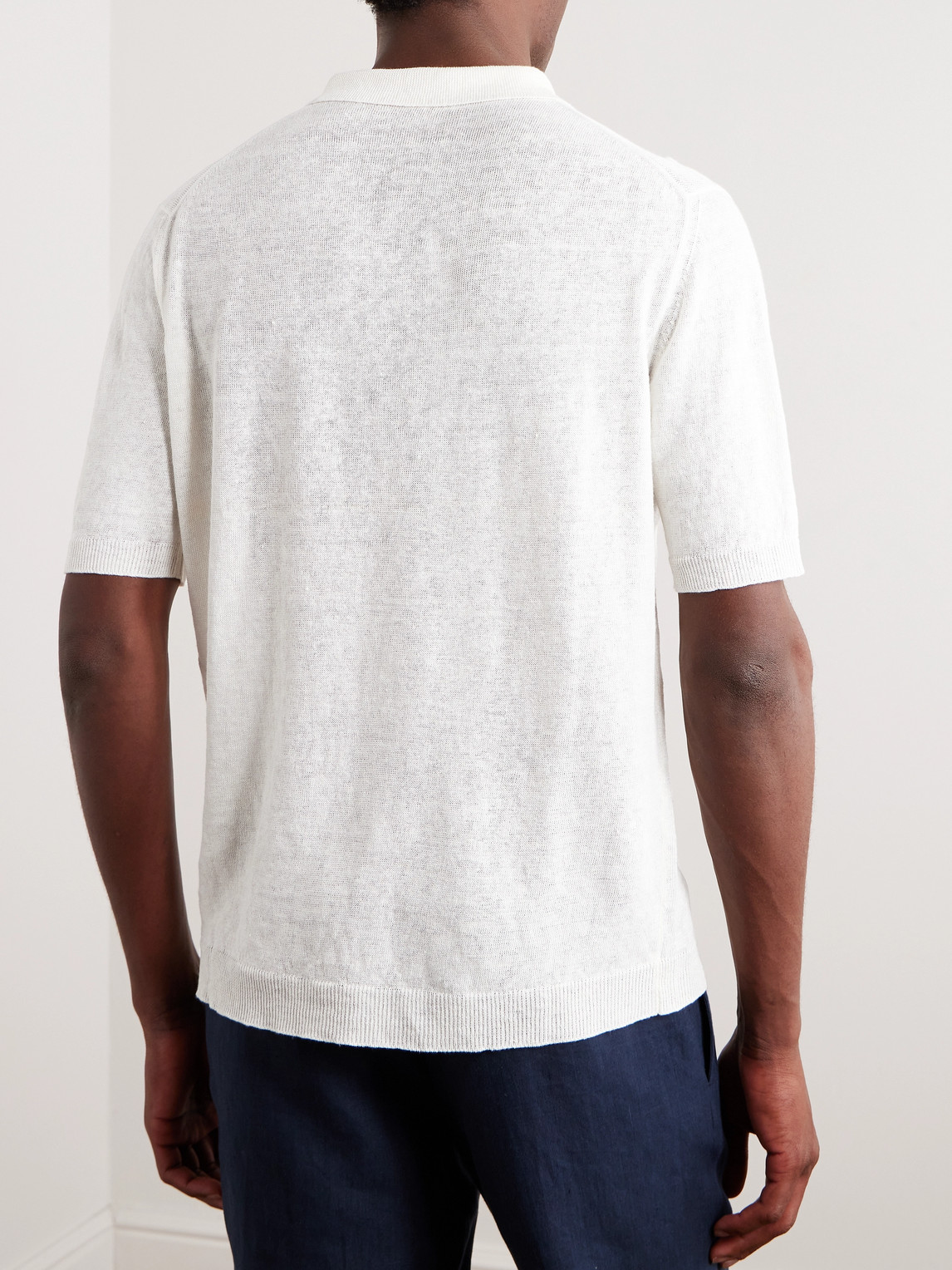 Shop Anderson & Sheppard Linen Polo Shirt In White