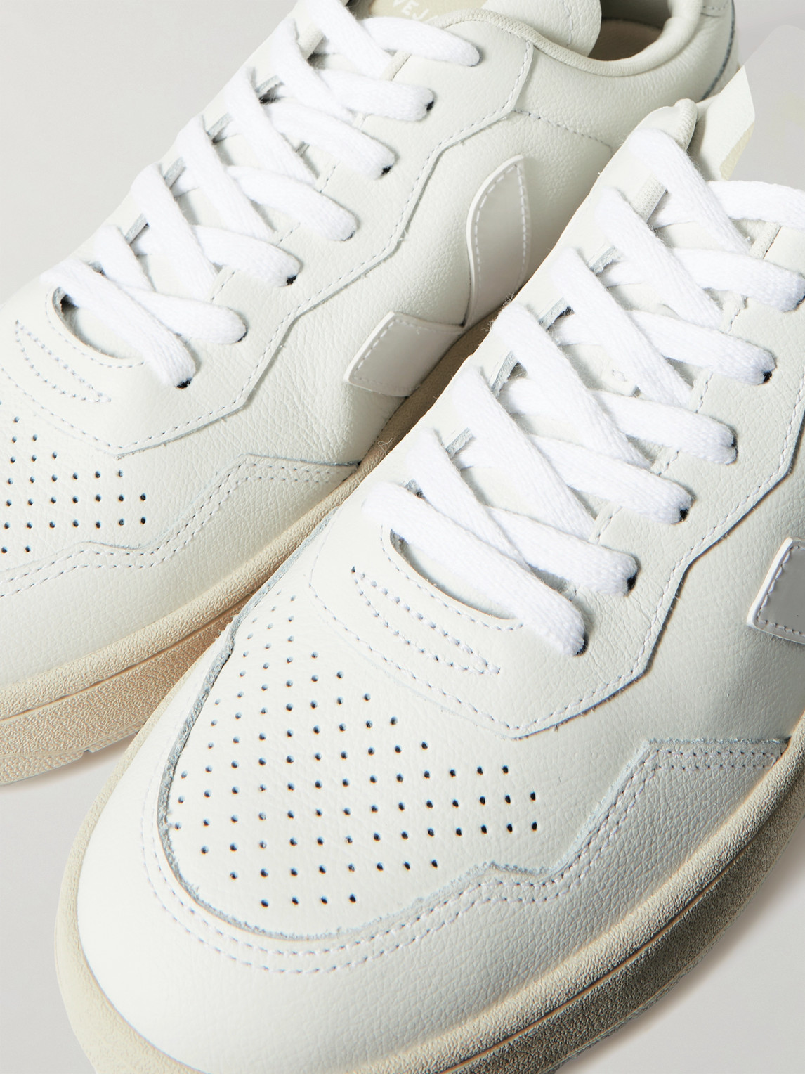 Shop Veja V-90 Leather Sneakers In White