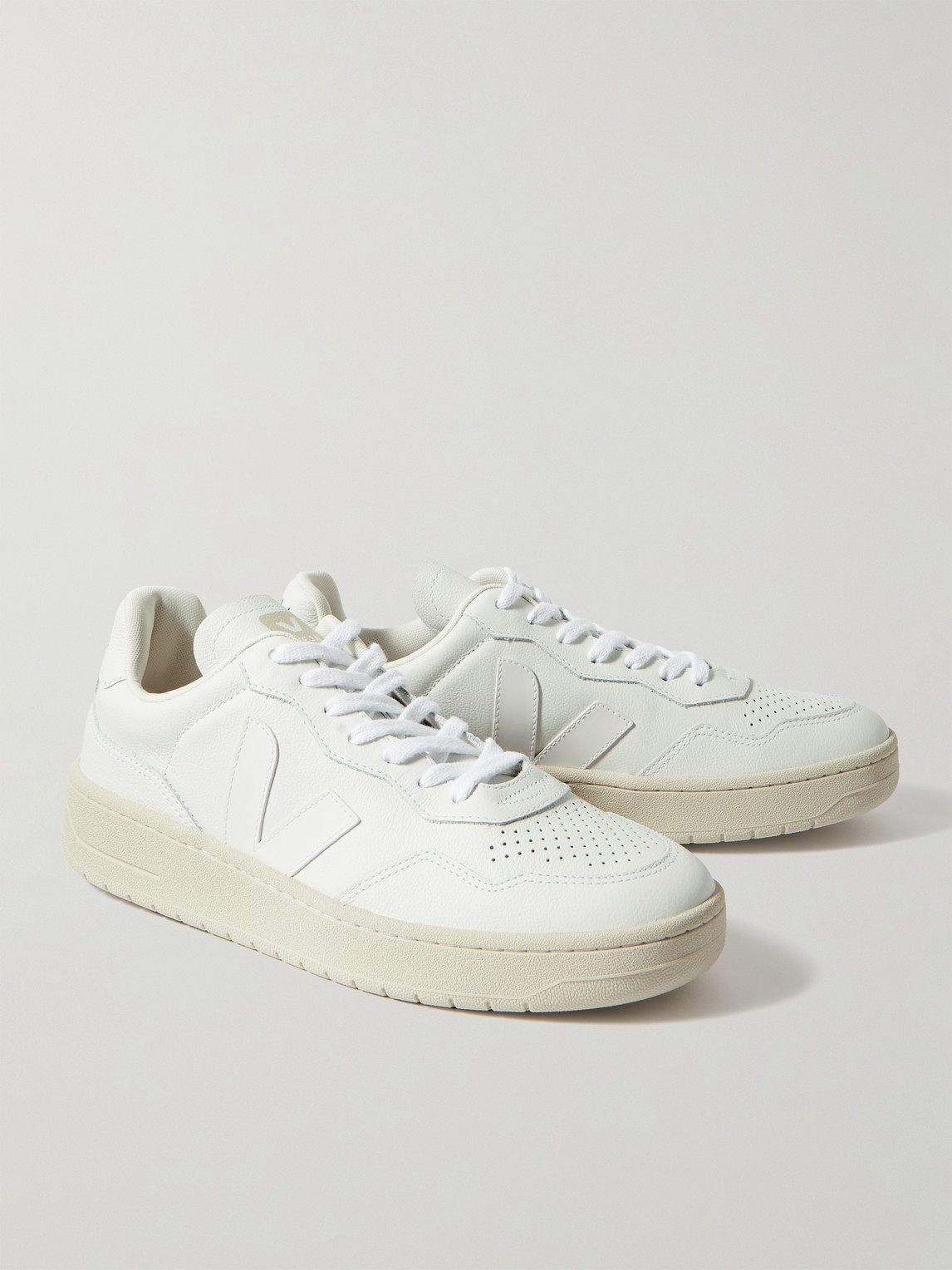 Shop Veja V-90 Leather Sneakers In White