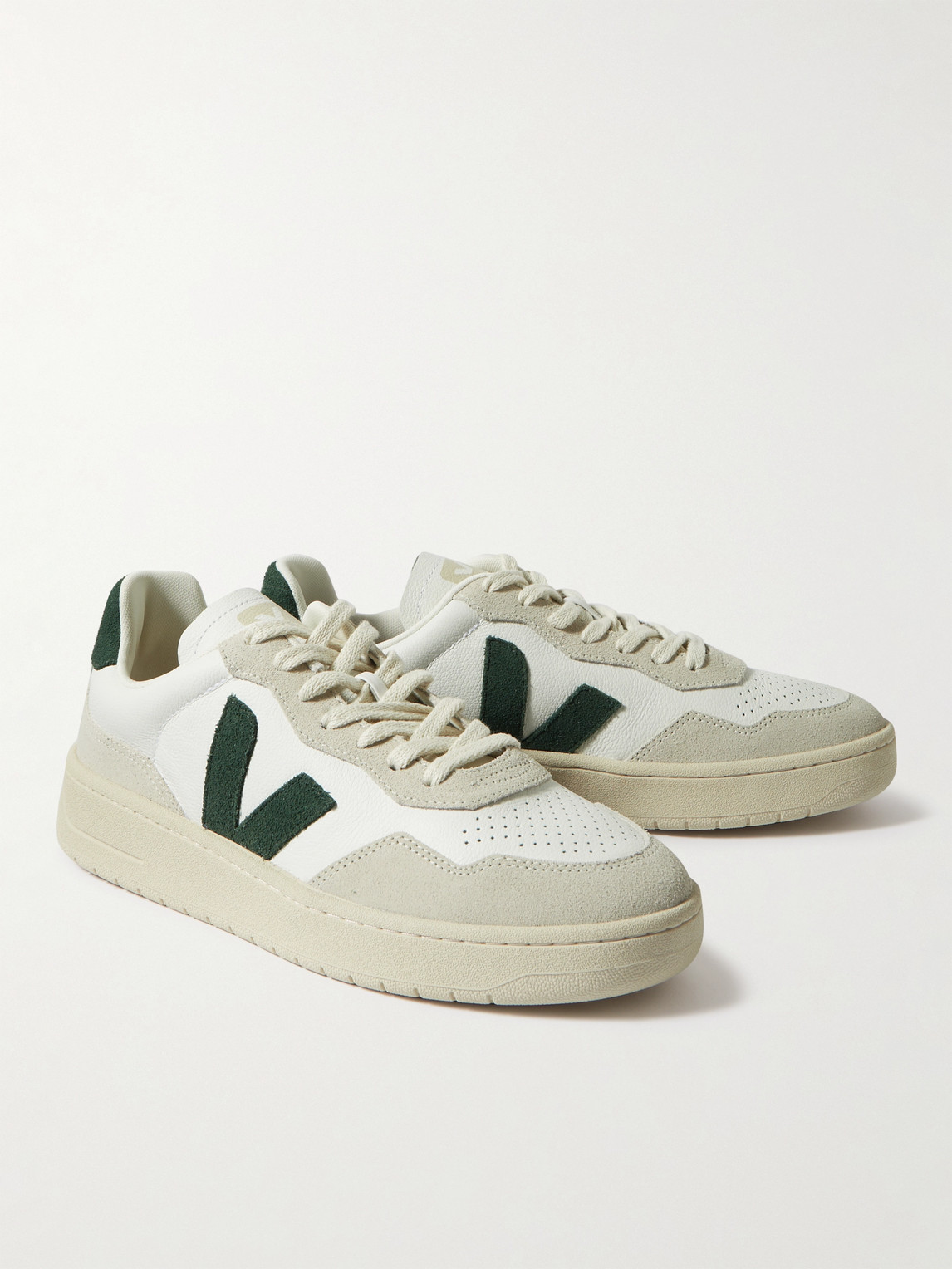 Shop Veja V-90 Suede And Leather Sneakers In White