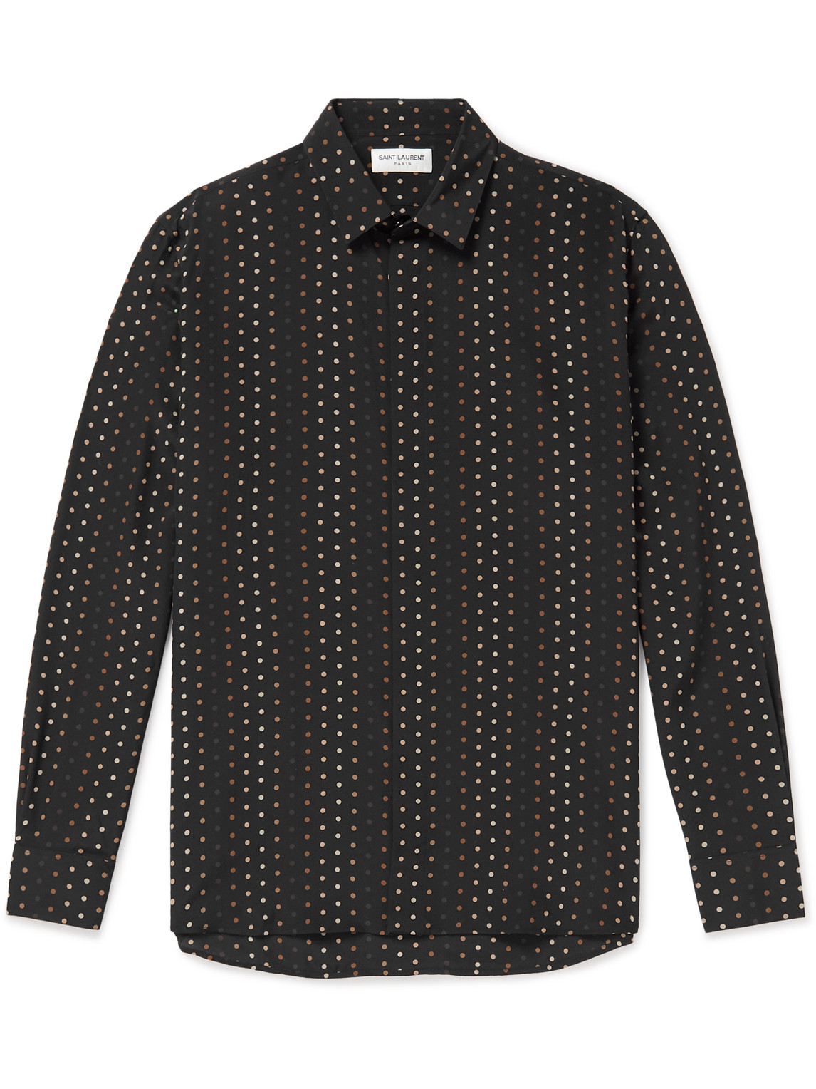 Shop Saint Laurent Polka-dot Silk Shirt In Black