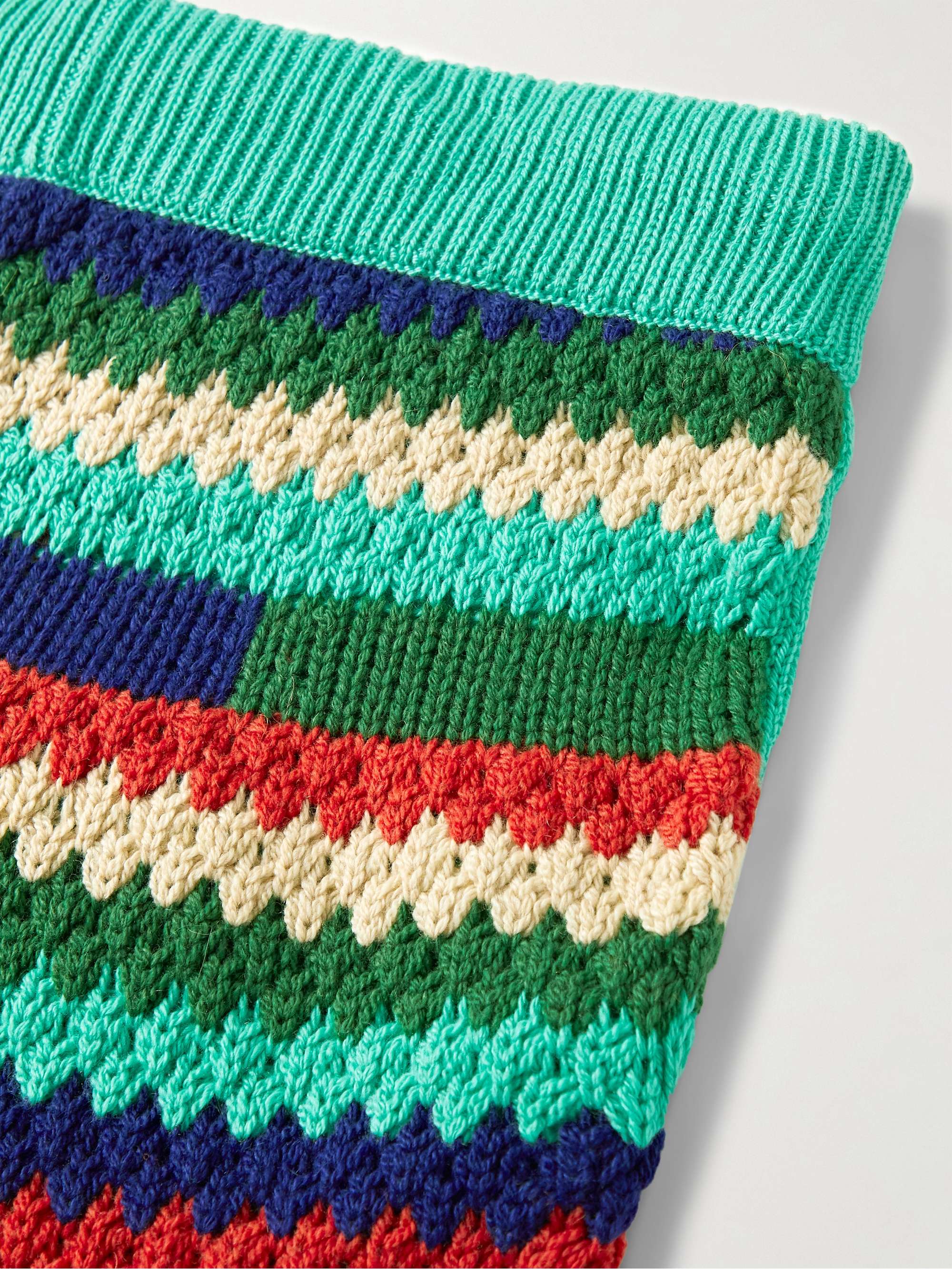 THE ELDER STATESMAN Straight-Leg Striped Crochet-Knit Cashmere Drawstring Trousers