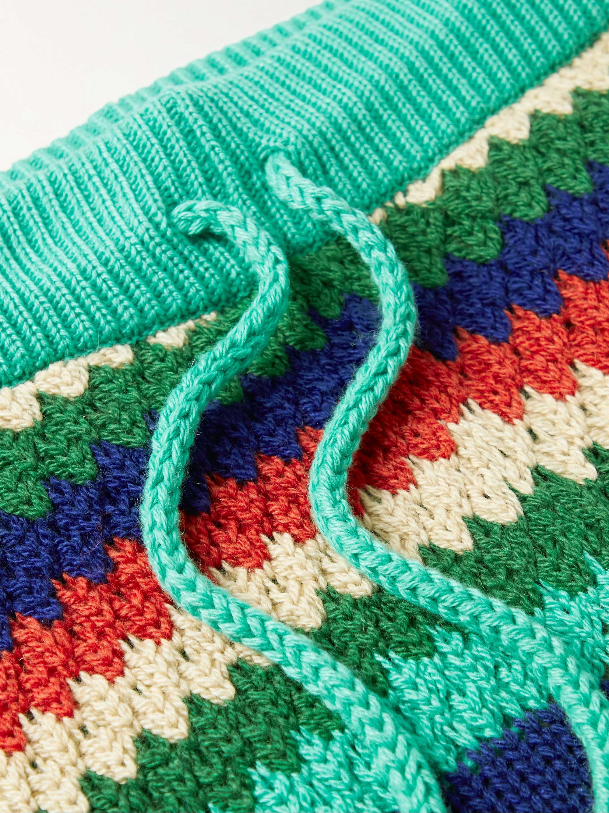 THE ELDER STATESMAN Straight-Leg Striped Crochet-Knit Cashmere Drawstring Trousers