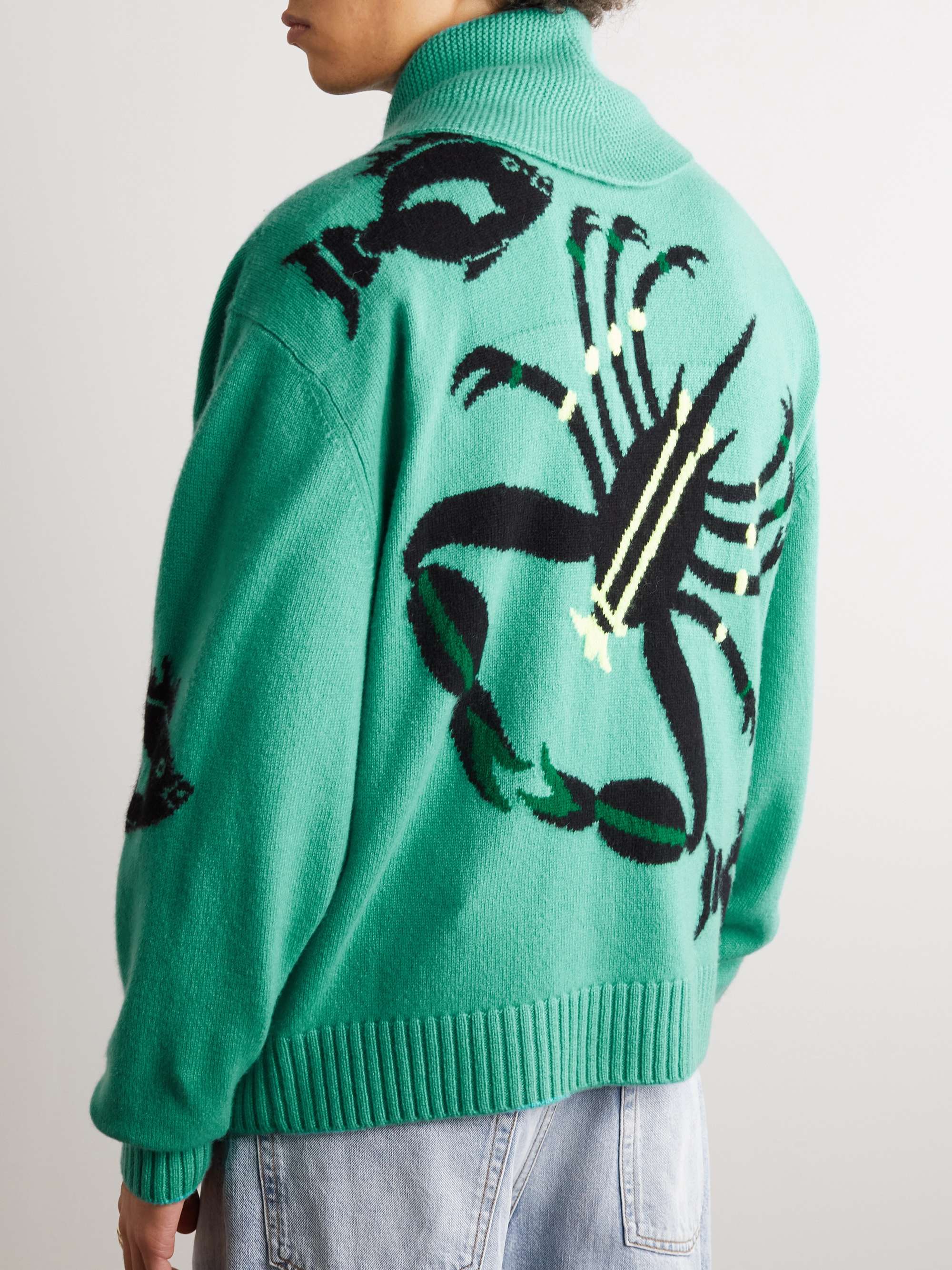 THE ELDER STATESMAN Sealife Jacquard-Knit Cashmere Zip-Up Sweater