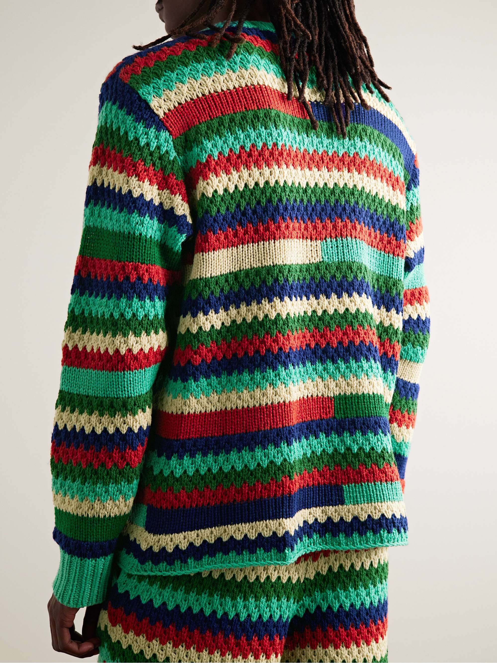 THE ELDER STATESMAN Striped Crochet-Knit Cashmere Sweater