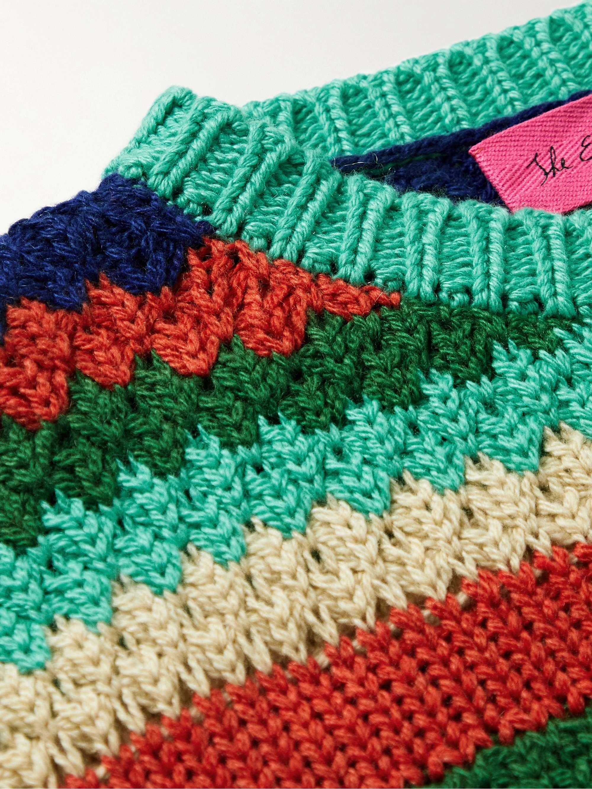 THE ELDER STATESMAN Striped Crochet-Knit Cashmere Sweater