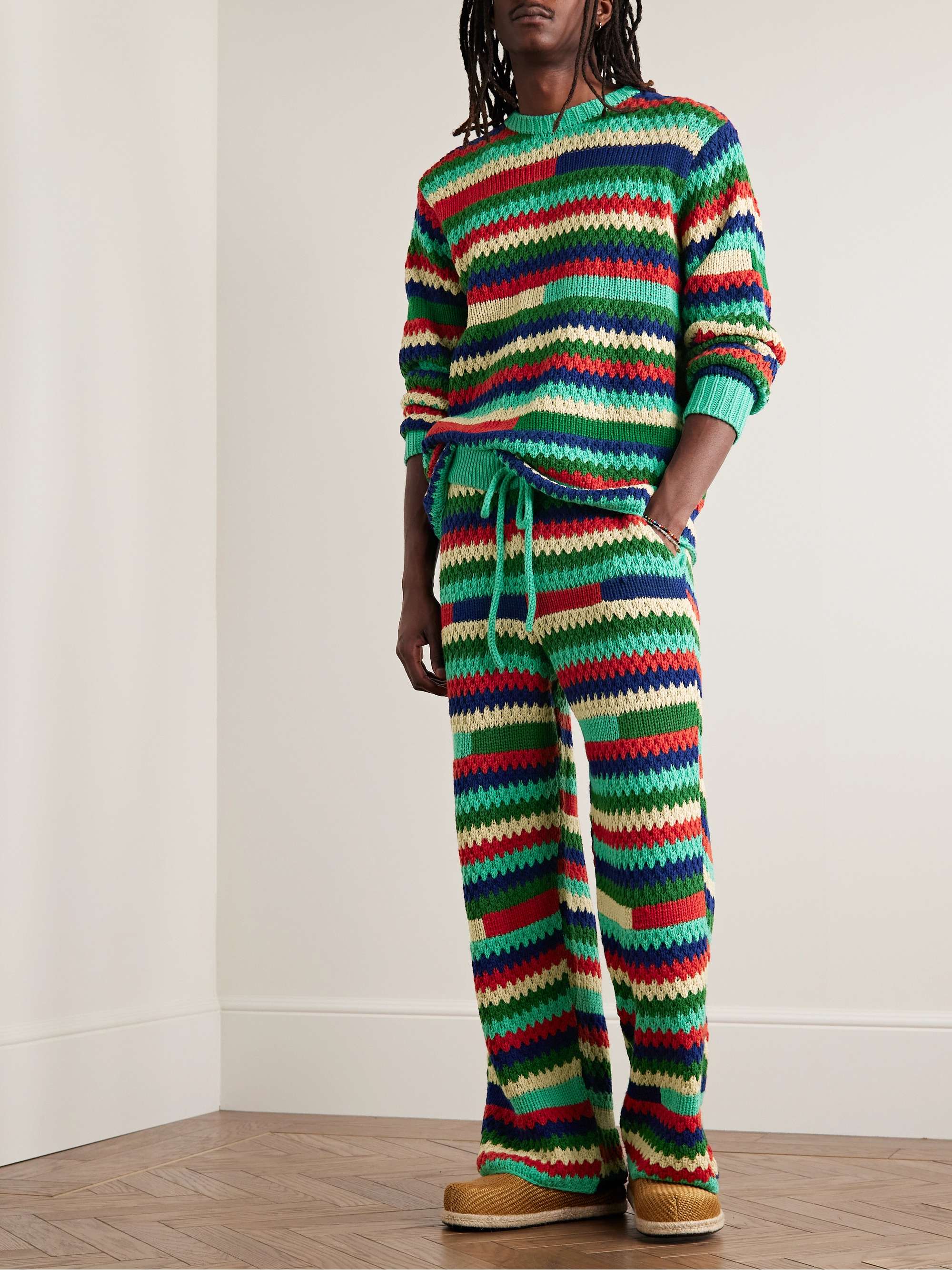 THE ELDER STATESMAN Striped Crochet-Knit Cashmere Sweater