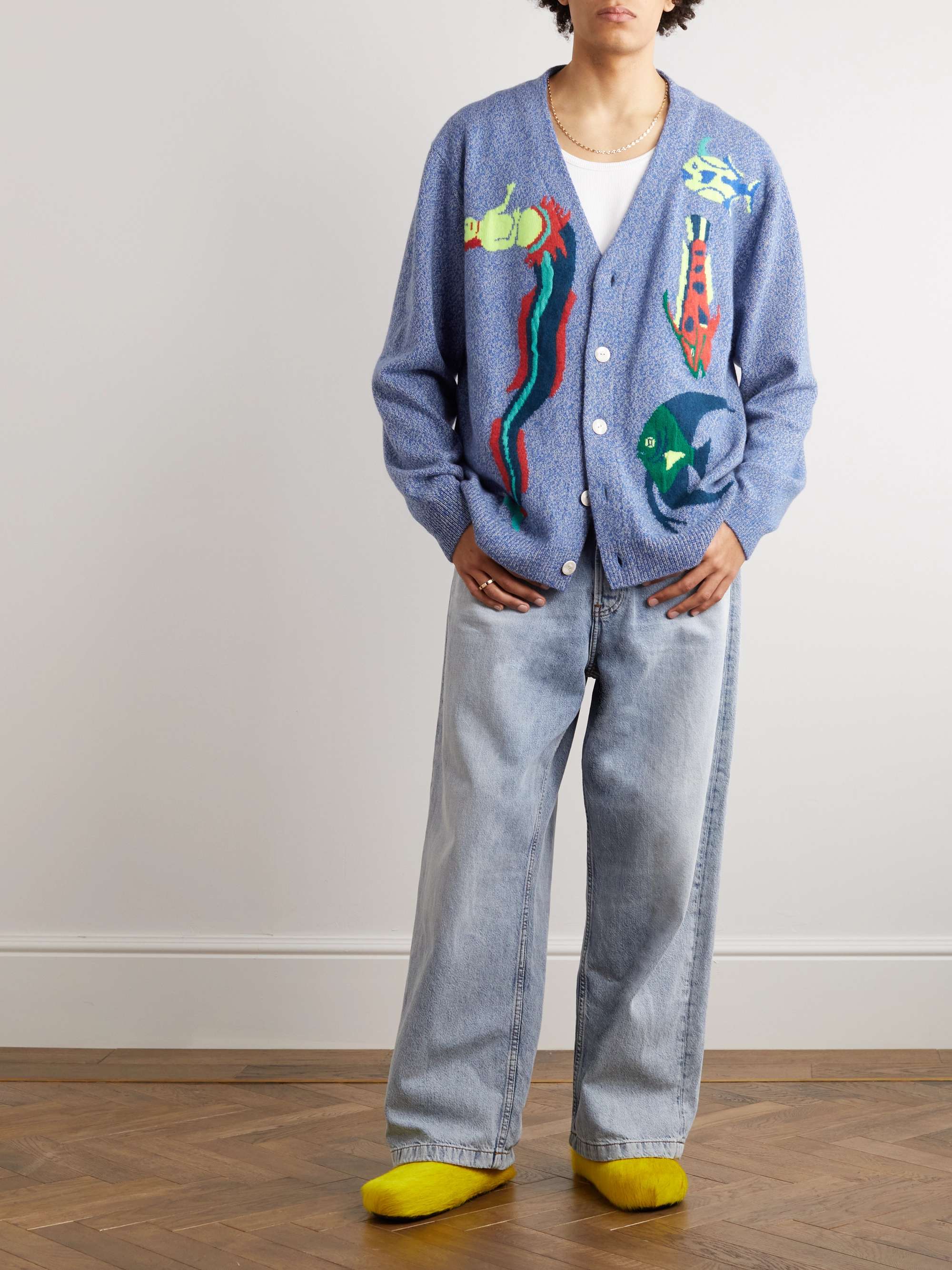 THE ELDER STATESMAN Sealife Jacquard-Knit Cashmere Cardigan