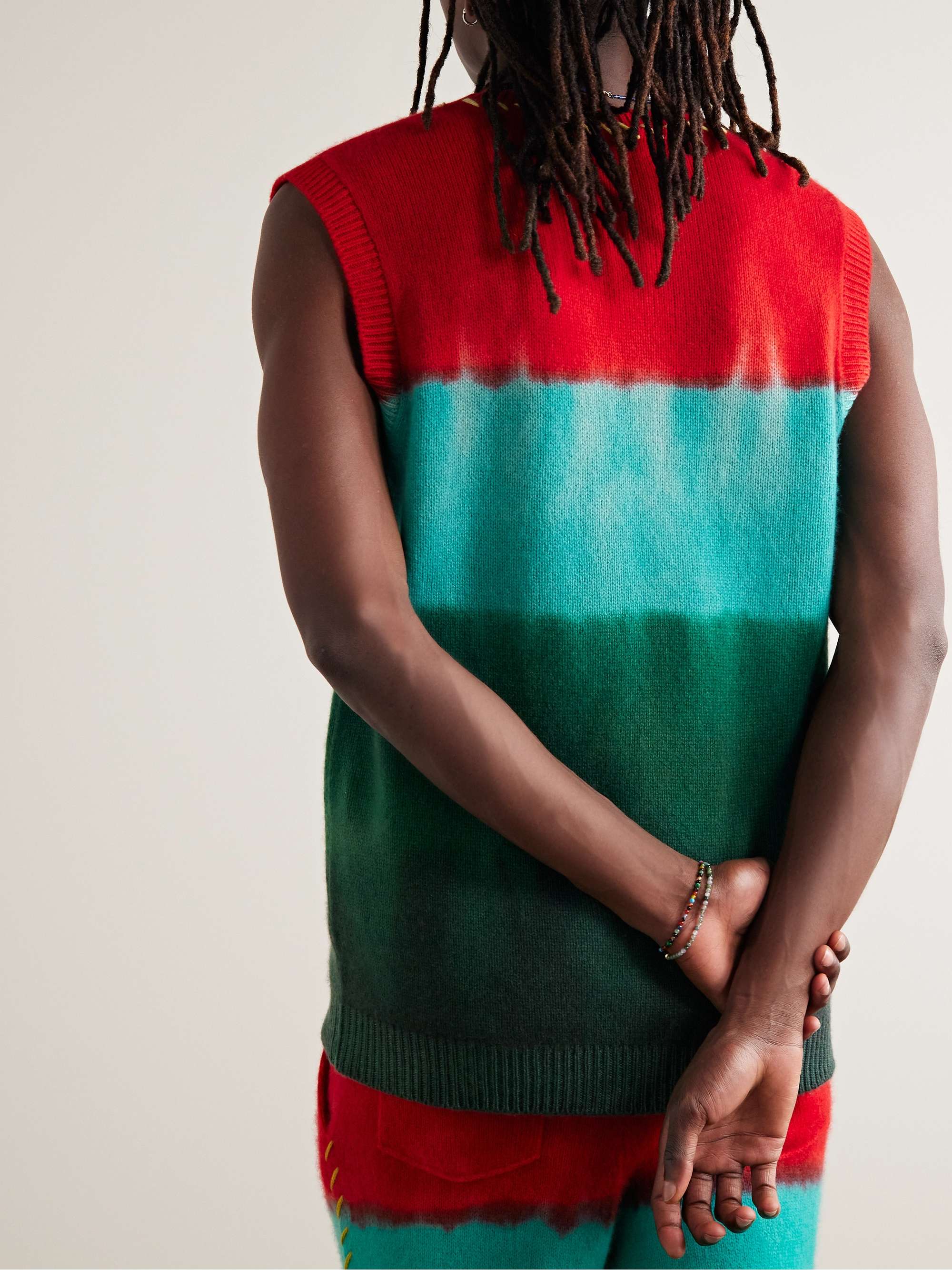 THE ELDER STATESMAN Embroidered Tie-Dyed Cashmere Sweater Vest