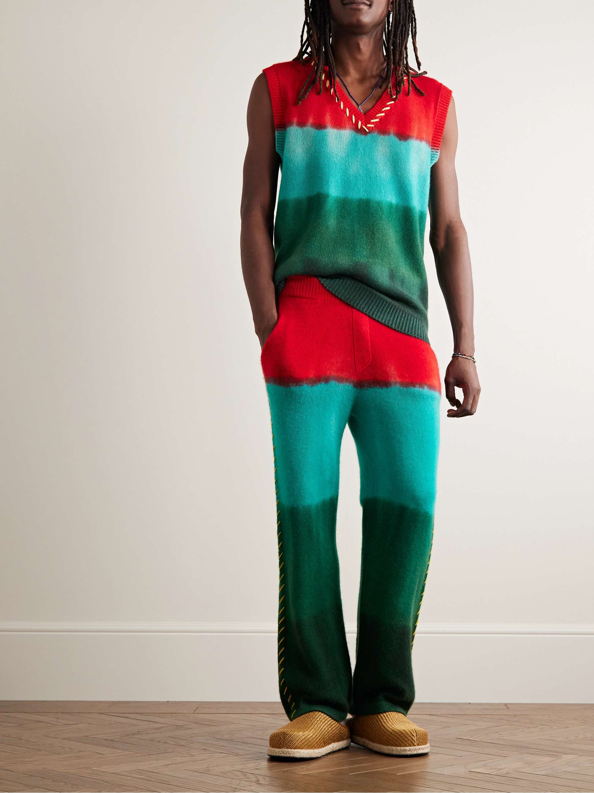 THE ELDER STATESMAN Embroidered Tie-Dyed Cashmere Sweater Vest