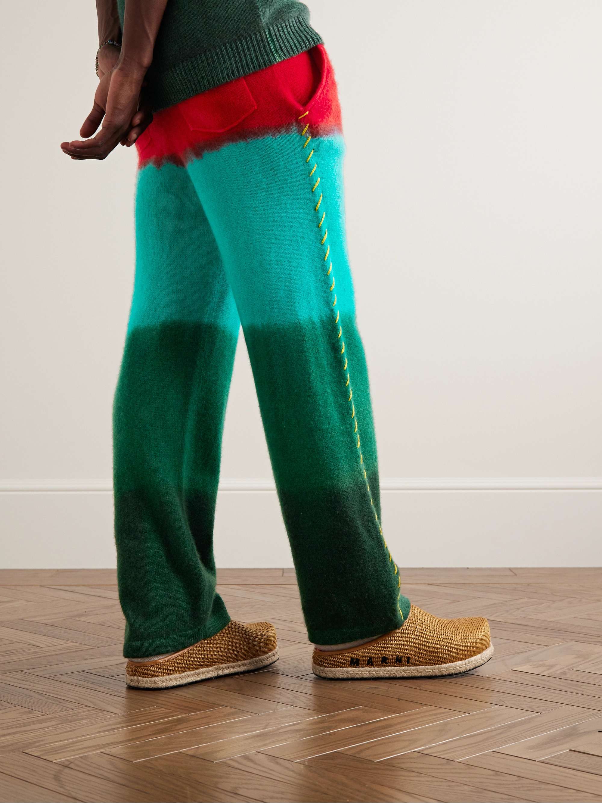 THE ELDER STATESMAN Straight-Leg Embroidered Tie-Dyed Cashmere Trousers
