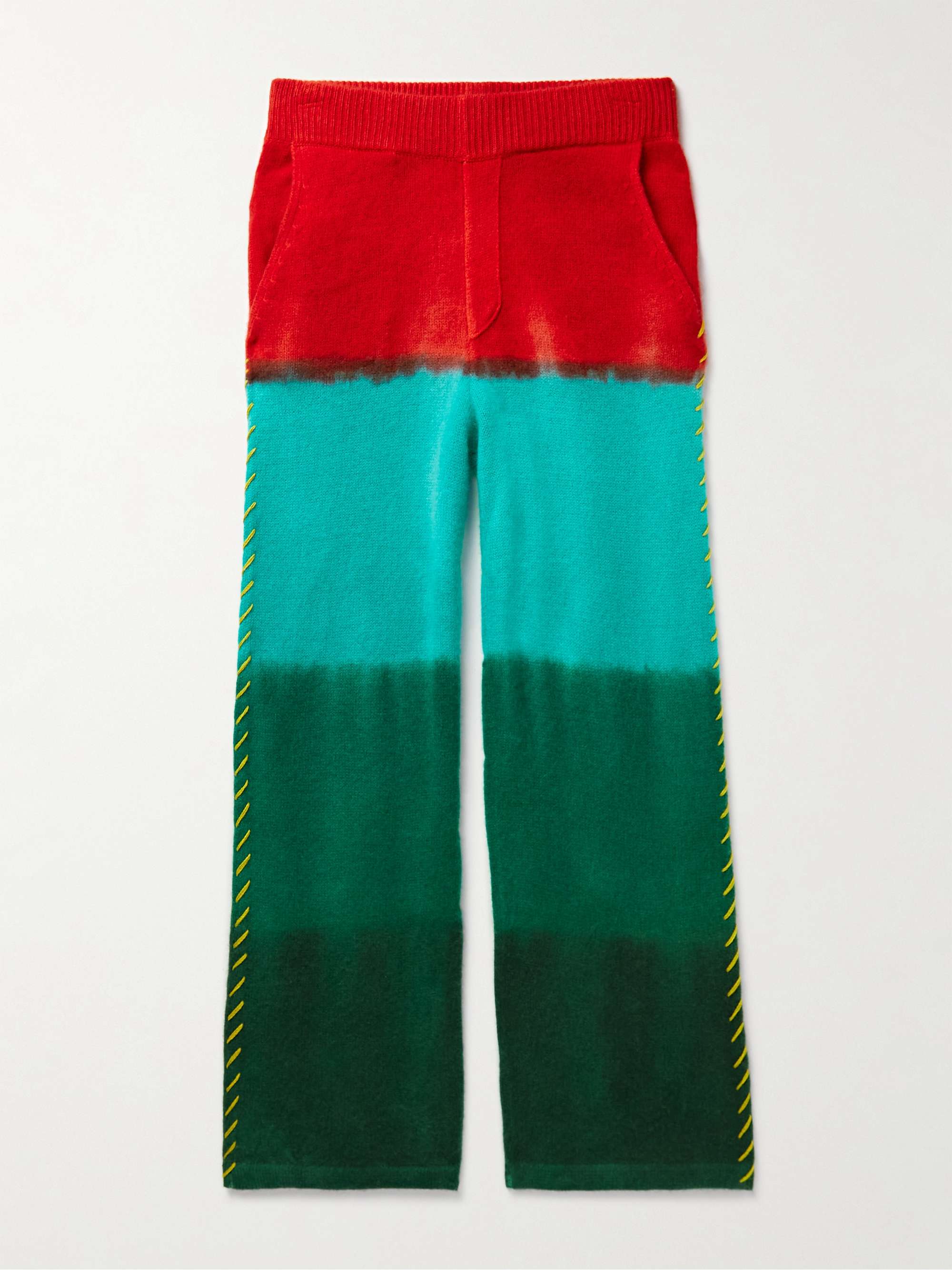 THE ELDER STATESMAN Straight-Leg Embroidered Tie-Dyed Cashmere Trousers