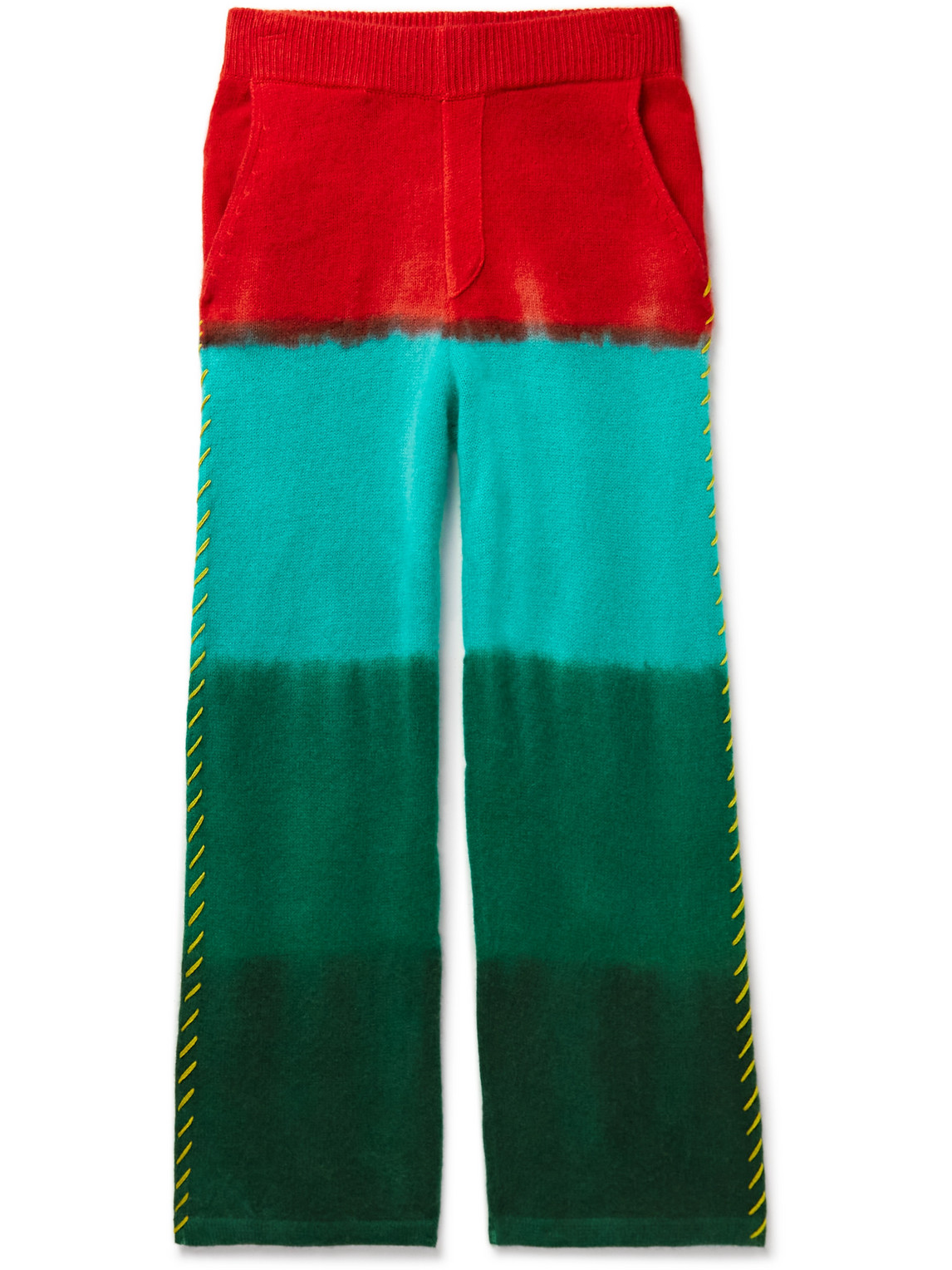 Straight-Leg Embroidered Tie-Dyed Cashmere Trousers