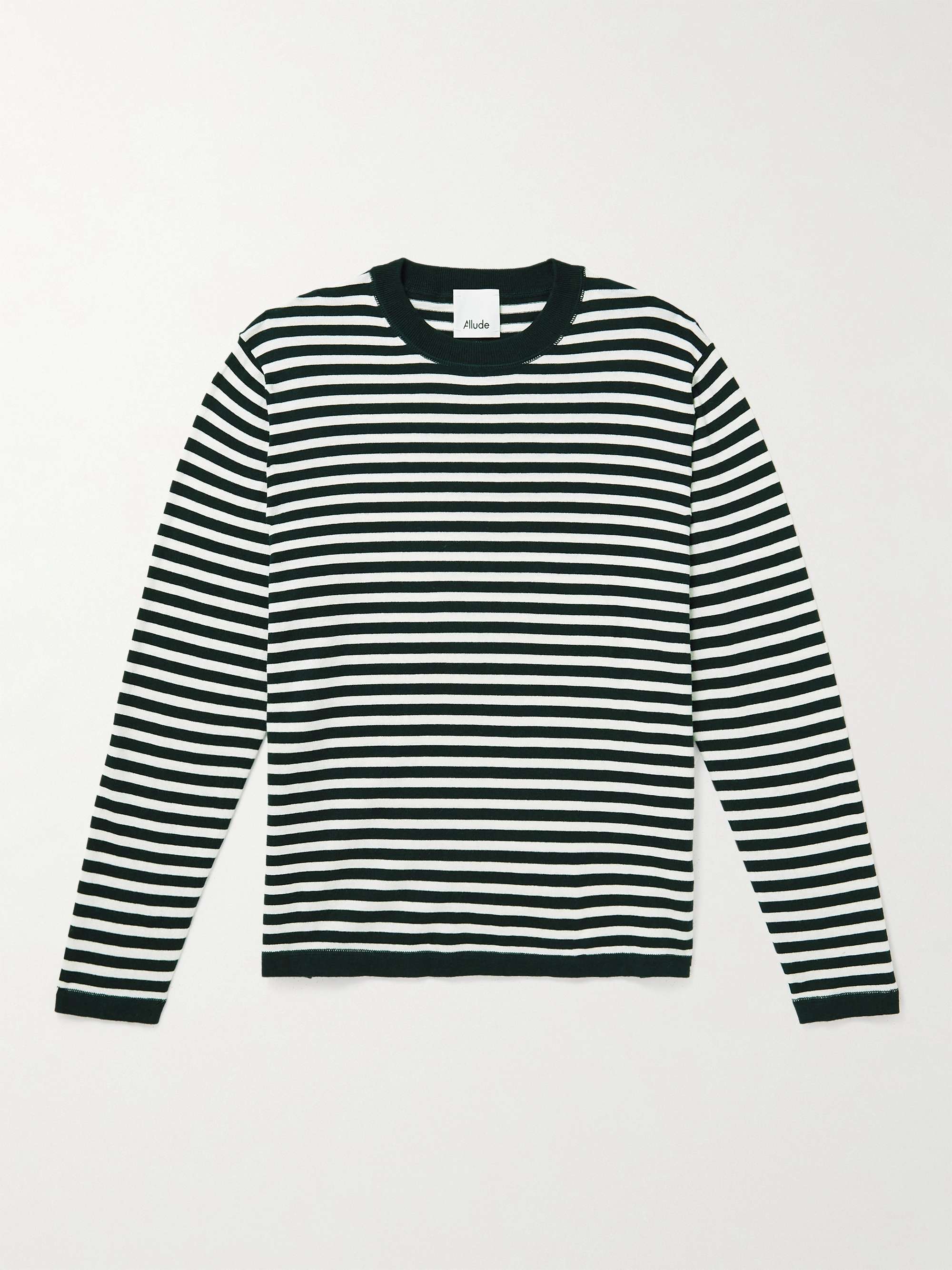 ALLUDE Striped Cotton-Blend Sweater