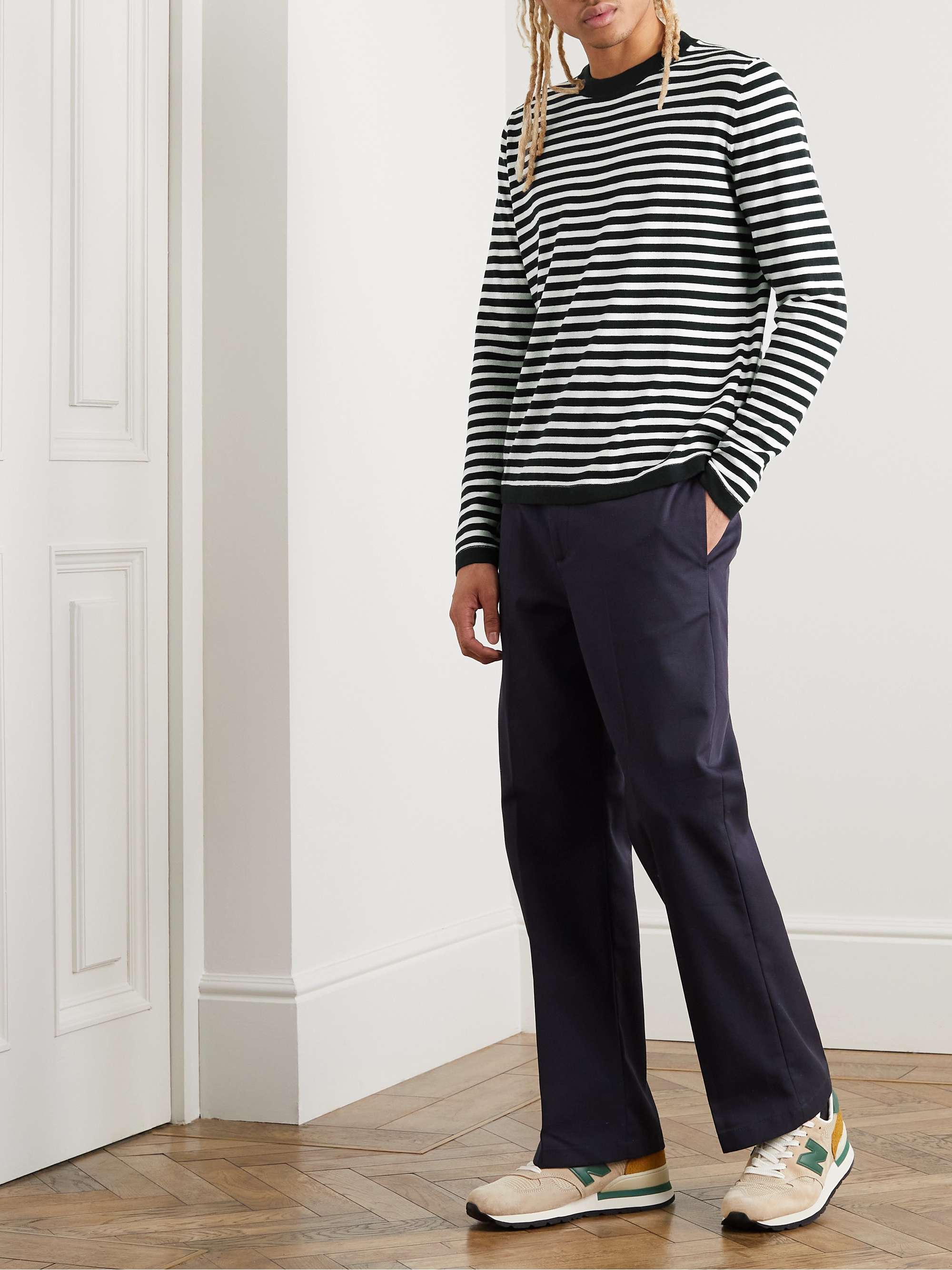 ALLUDE Striped Cotton-Blend Sweater