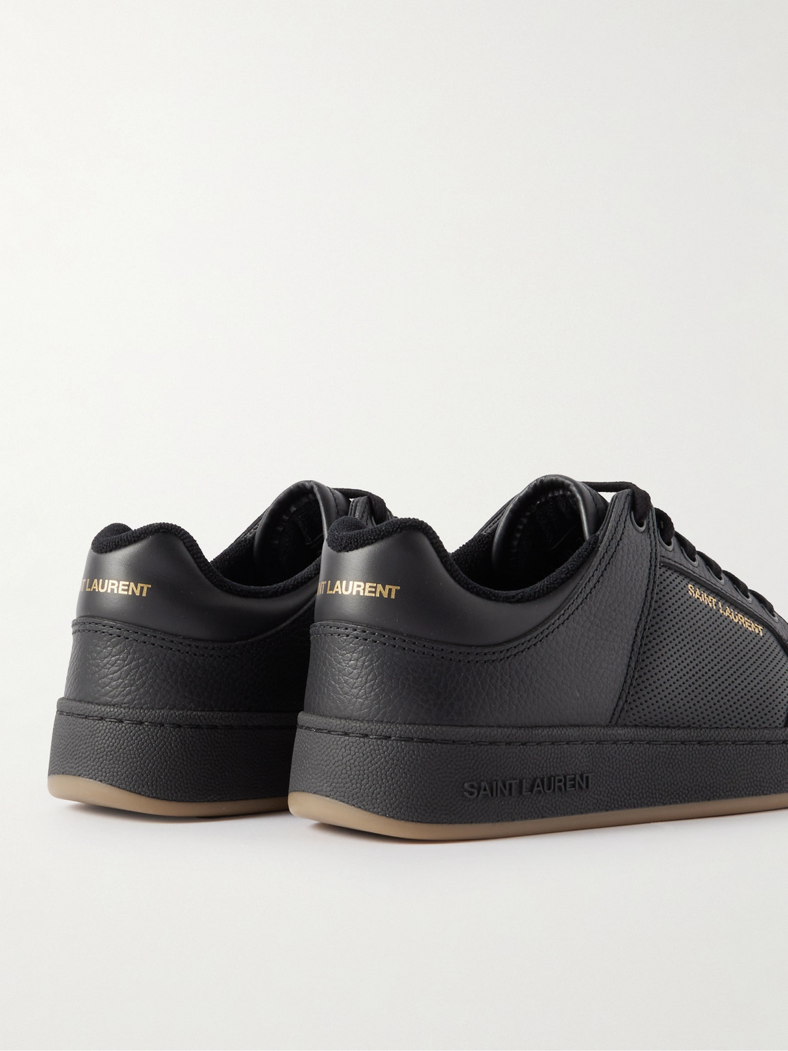 Shop Saint Laurent Sl/61 Perforated Leather Sneakers In Black