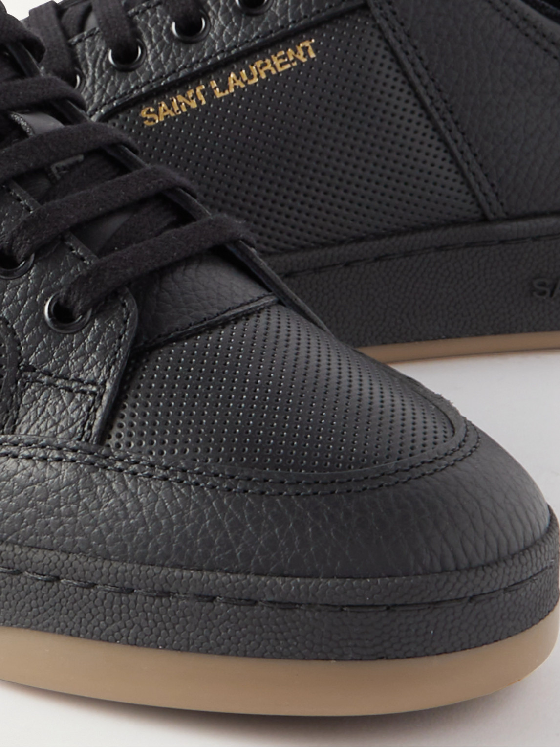 Shop Saint Laurent Sl/61 Perforated Leather Sneakers In Black