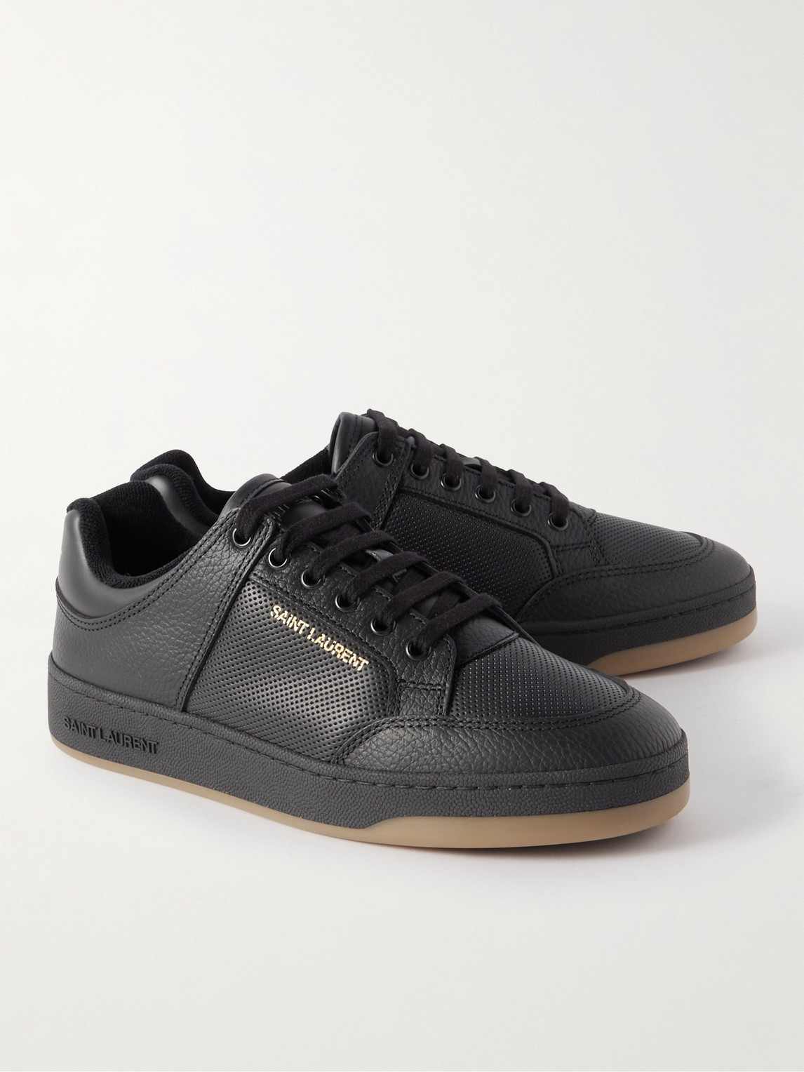 Shop Saint Laurent Sl/61 Perforated Leather Sneakers In Black