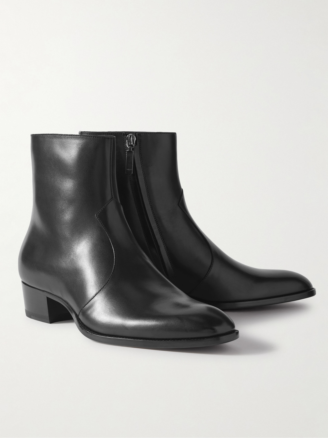 Saint Laurent Augustin Zip Detailed Ankle Boots In Black