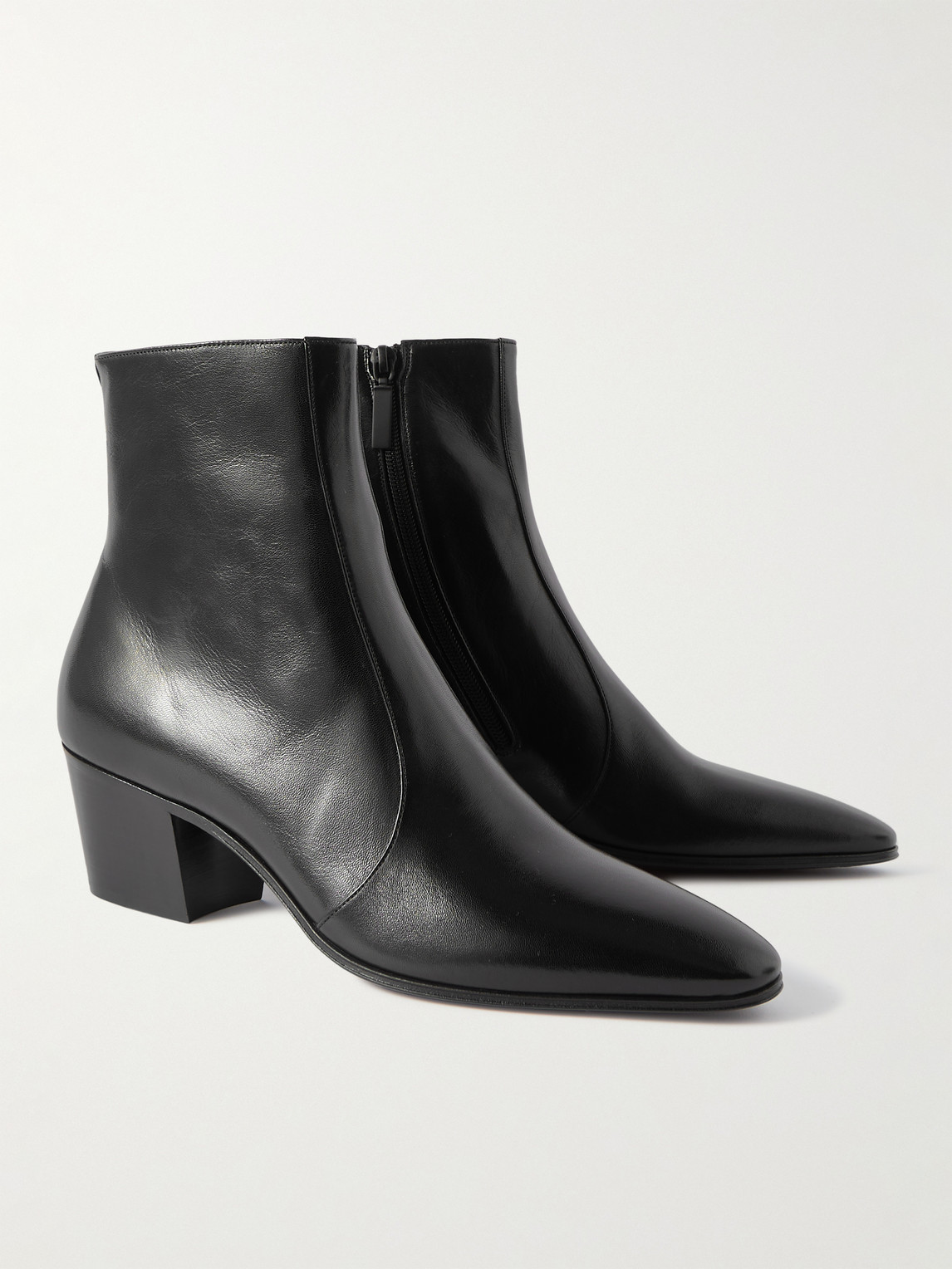 Shop Saint Laurent Vassili Leather Ankle Boots In Black