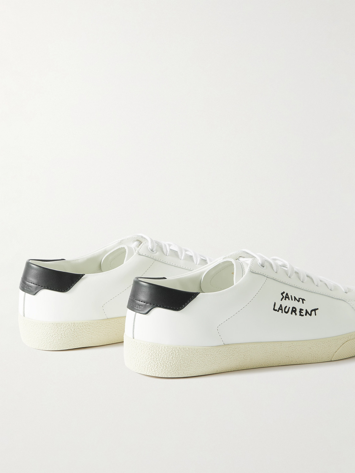 Shop Saint Laurent Court Classic Logo-embroidered Leather Sneakers In White