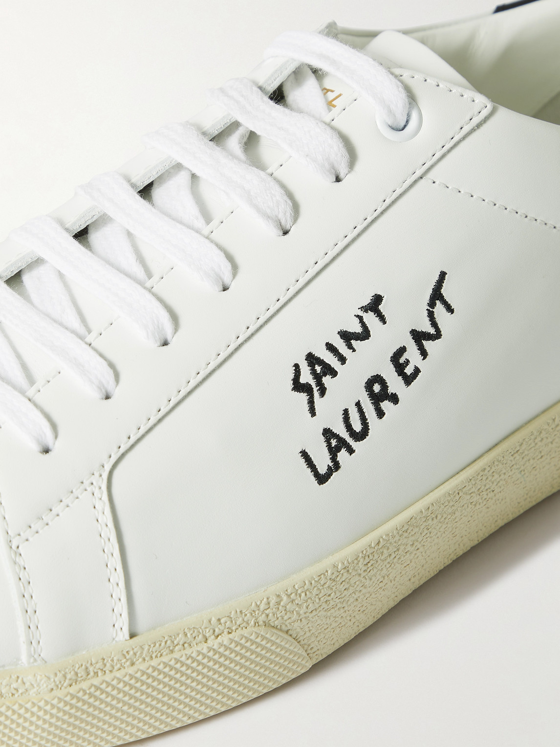 Shop Saint Laurent Court Classic Logo-embroidered Leather Sneakers In White