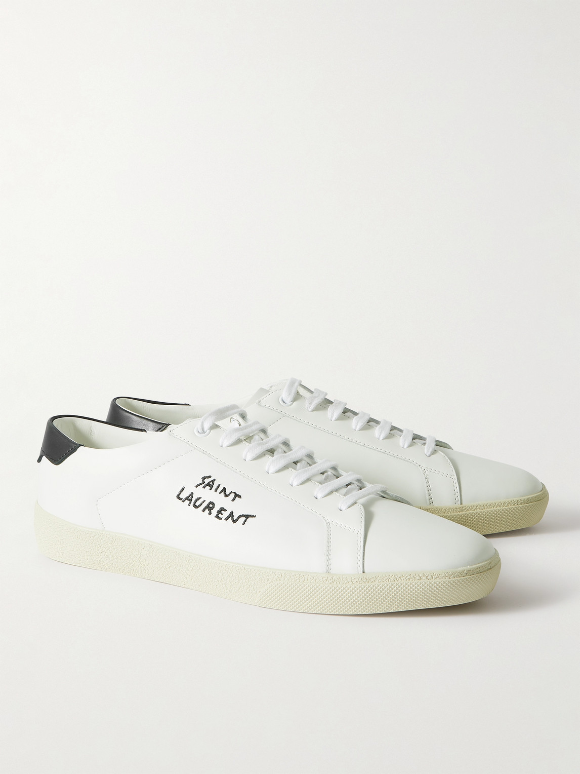 Shop Saint Laurent Court Classic Logo-embroidered Leather Sneakers In White