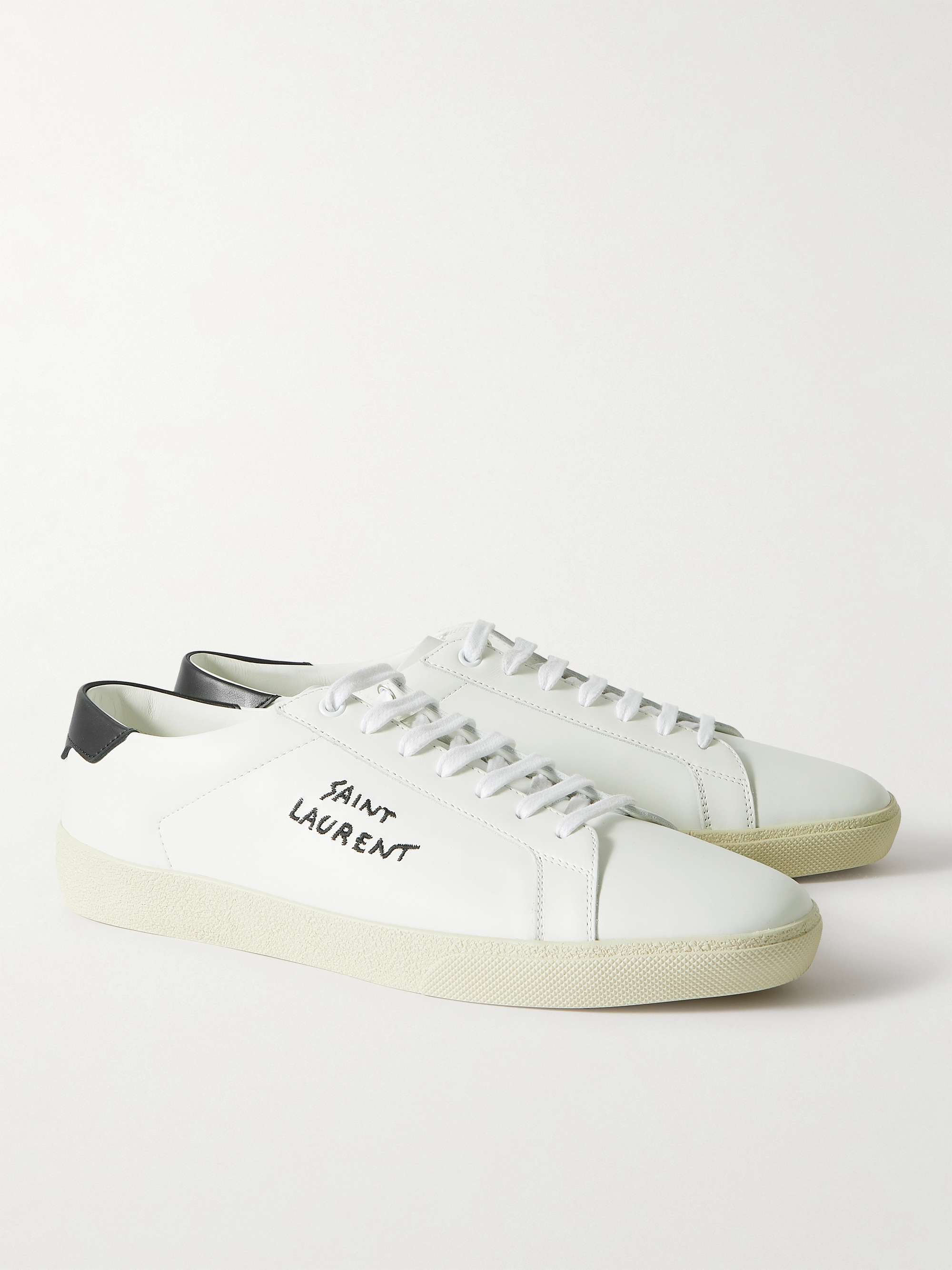 SAINT LAURENT SL/06 Court Classic Leather-Trimmed Logo-Embroidered Distressed Canvas Sneakers