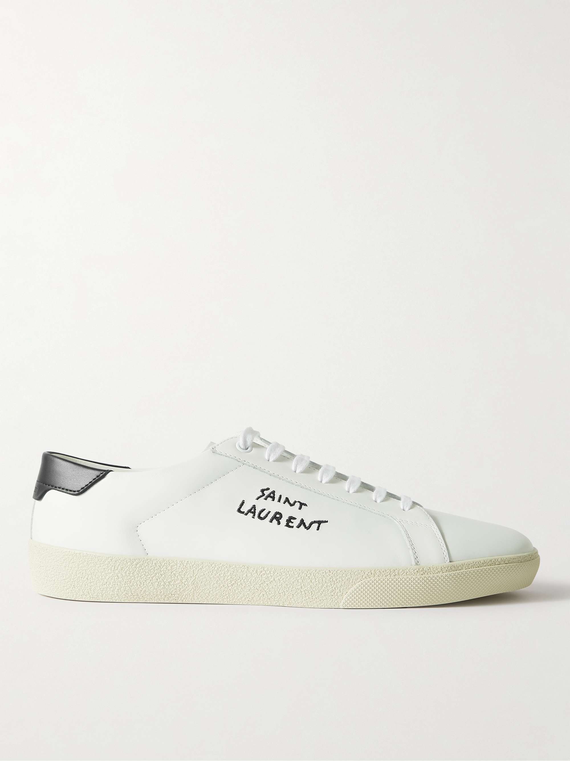 SAINT LAURENT Court Classic Logo-Embroidered Leather Sneakers for Men ...