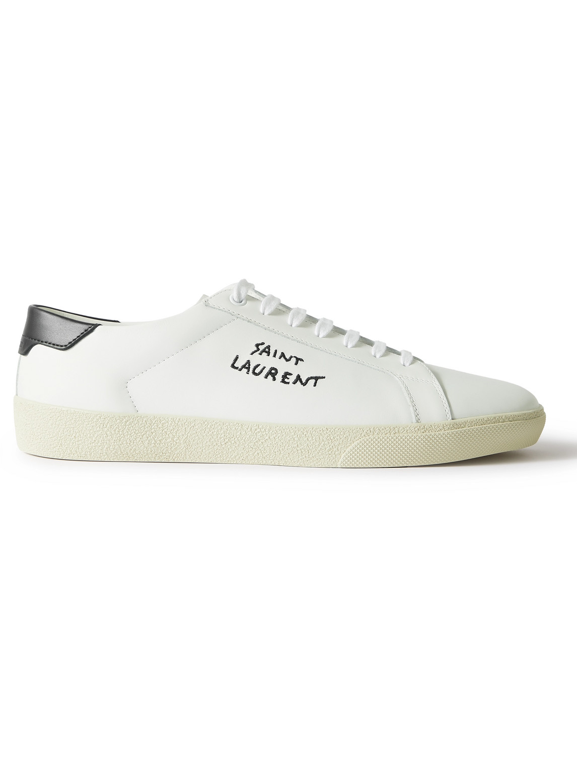 Saint Laurent Court Classic Logo-embroidered Leather Trainers In White