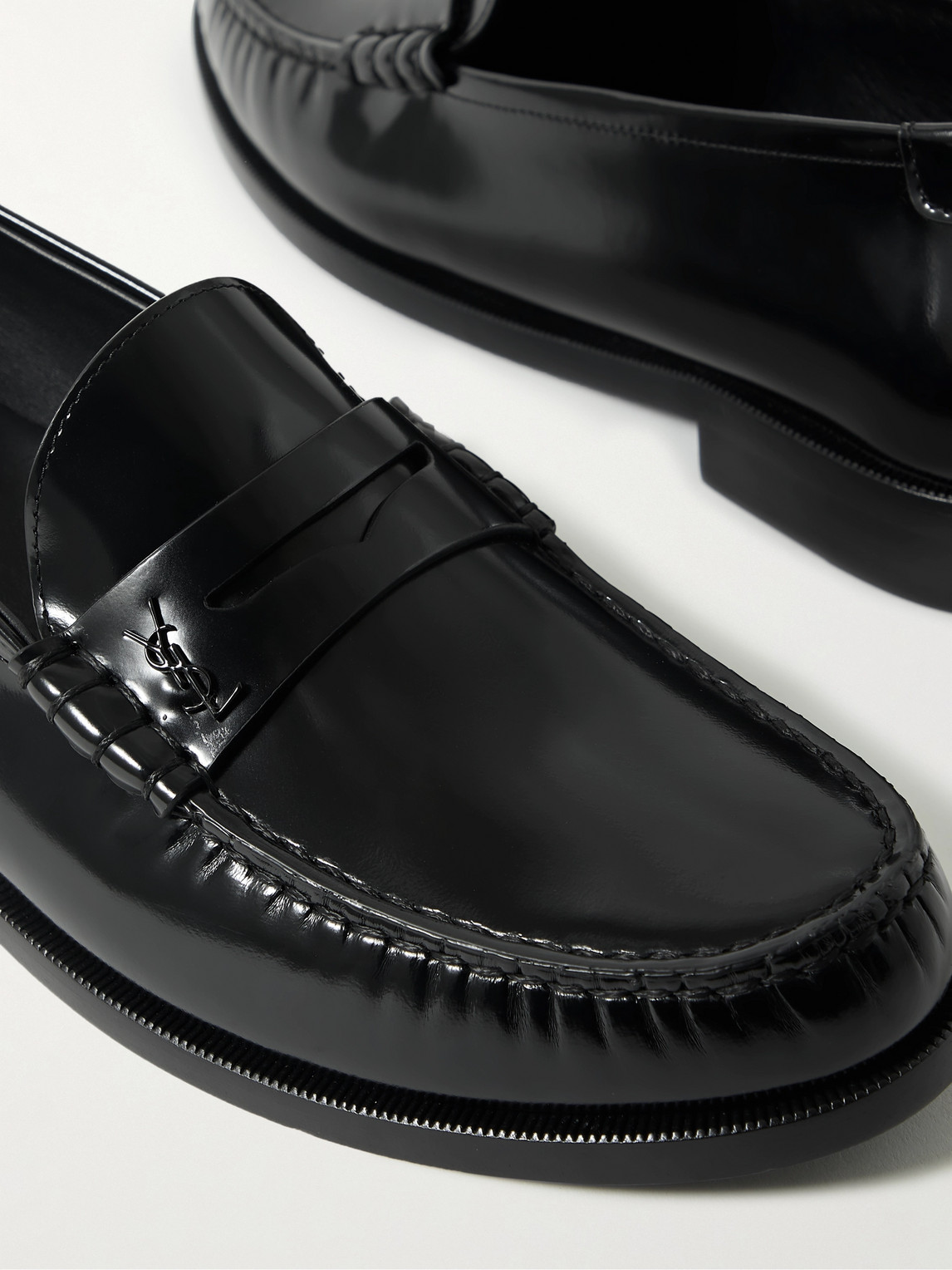 Shop Saint Laurent Le Loafer Monogram Logo-appliquéd Leather Penny Loafers In Black