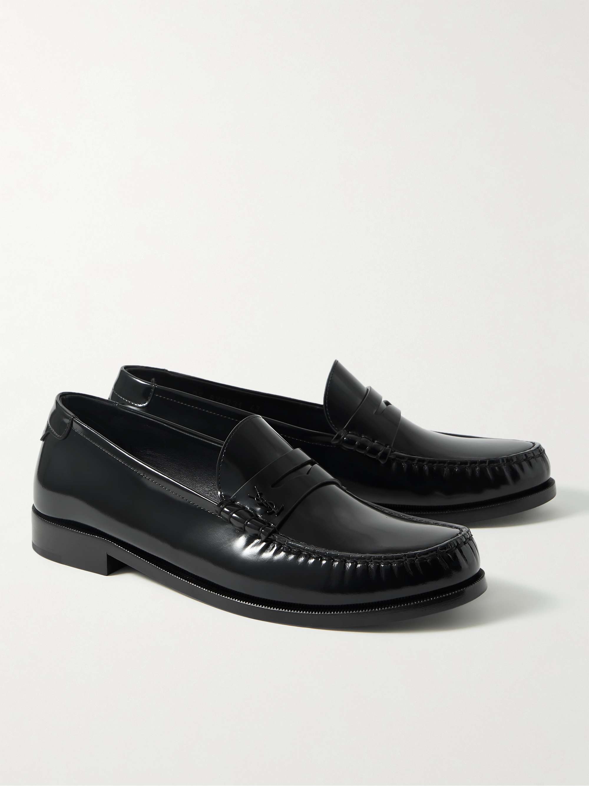 SAINT LAURENT Le Loafer Monogram Logo-Appliquéd Leather Penny Loafers