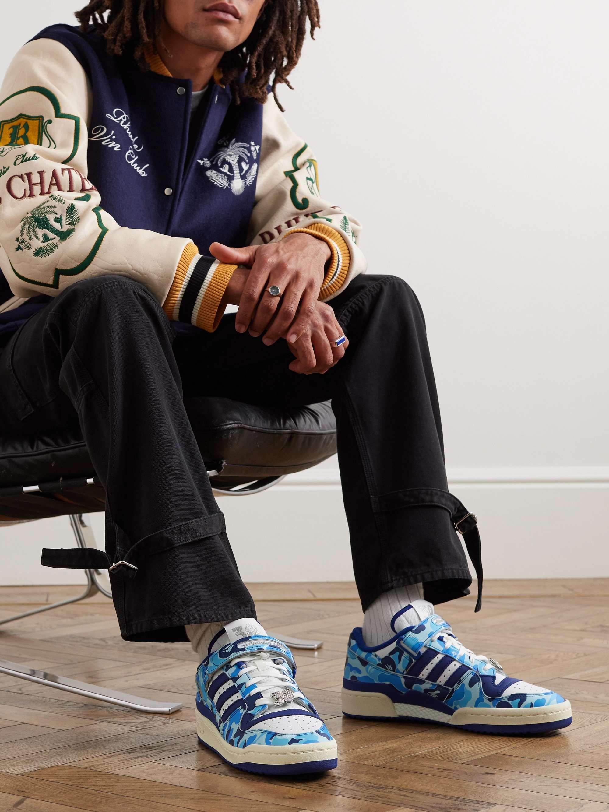 Adidas Originals + A Bathing Ape Forum 84 Low Embellished Printed Leather  Sneakers For Men | Mr Porter