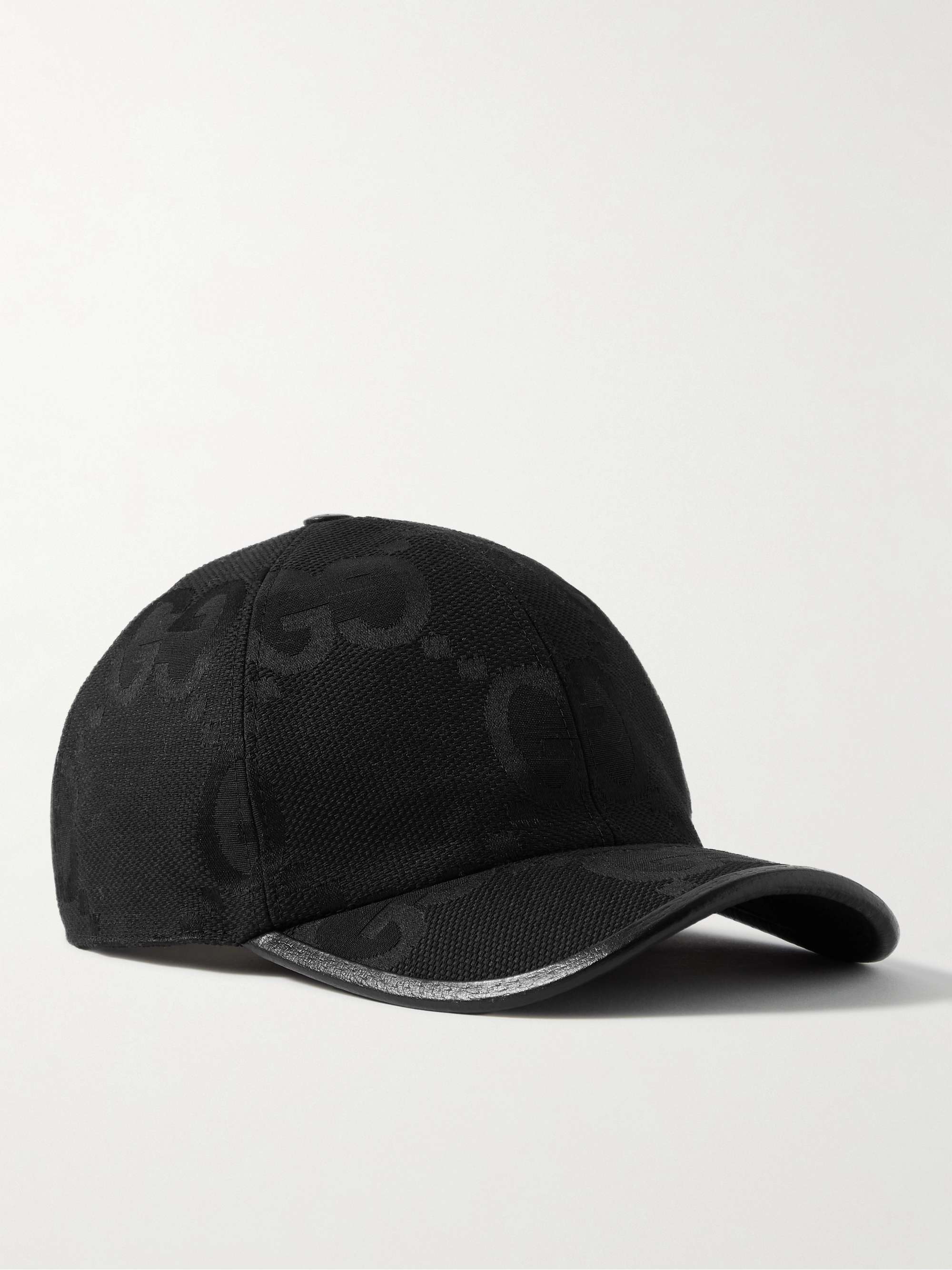 GUCCI Leather-Trimmed Monogrammed Cotton-Blend Canvas Baseball Cap