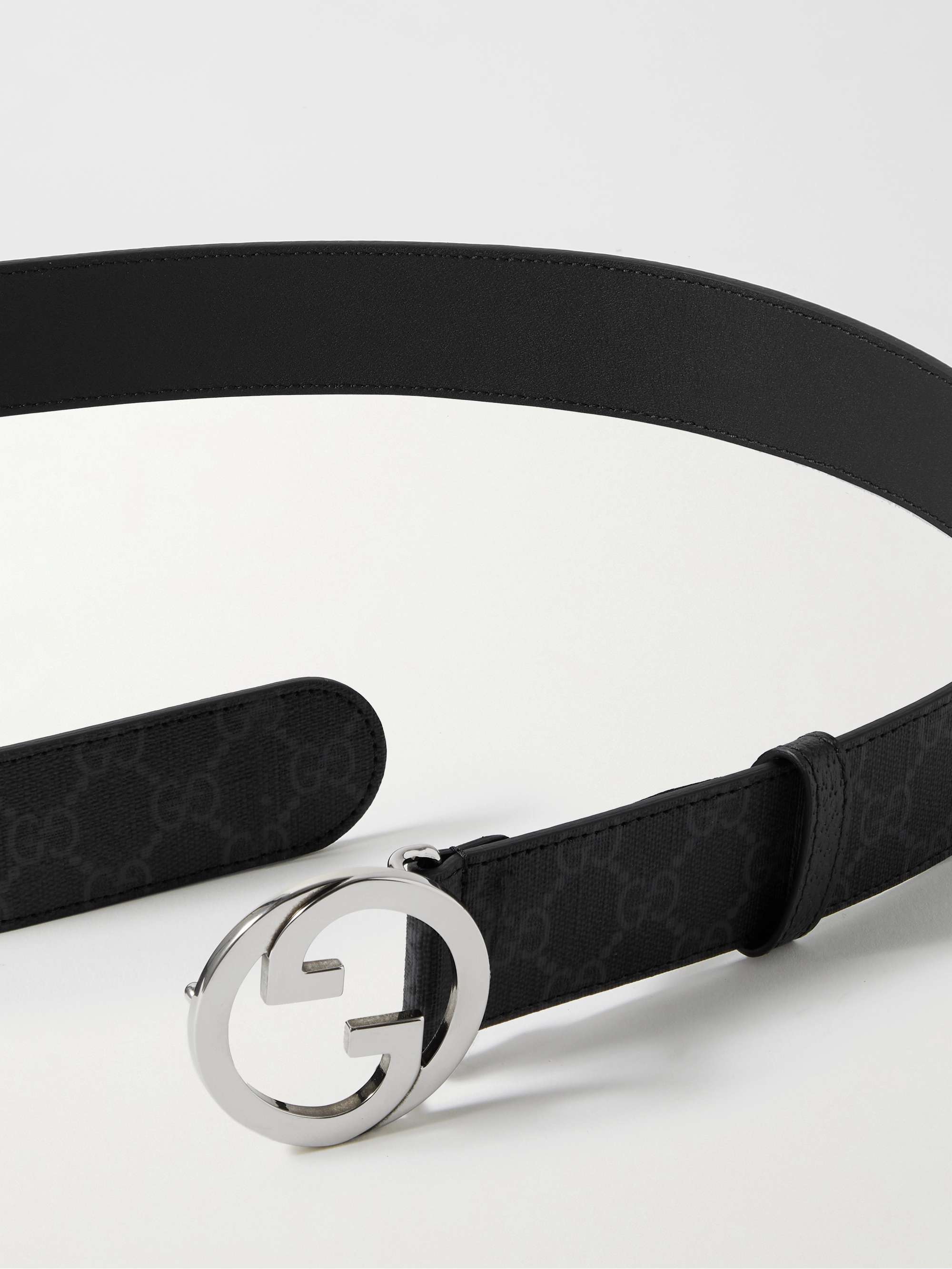 GUCCI 4cm Leather-Trimmed Monogrammed Coated-Canvas Belt for Men