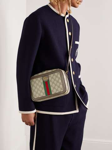 GUCCI Ophidia mini webbing-trimmed textured-leather and printed  coated-canvas shoulder bag