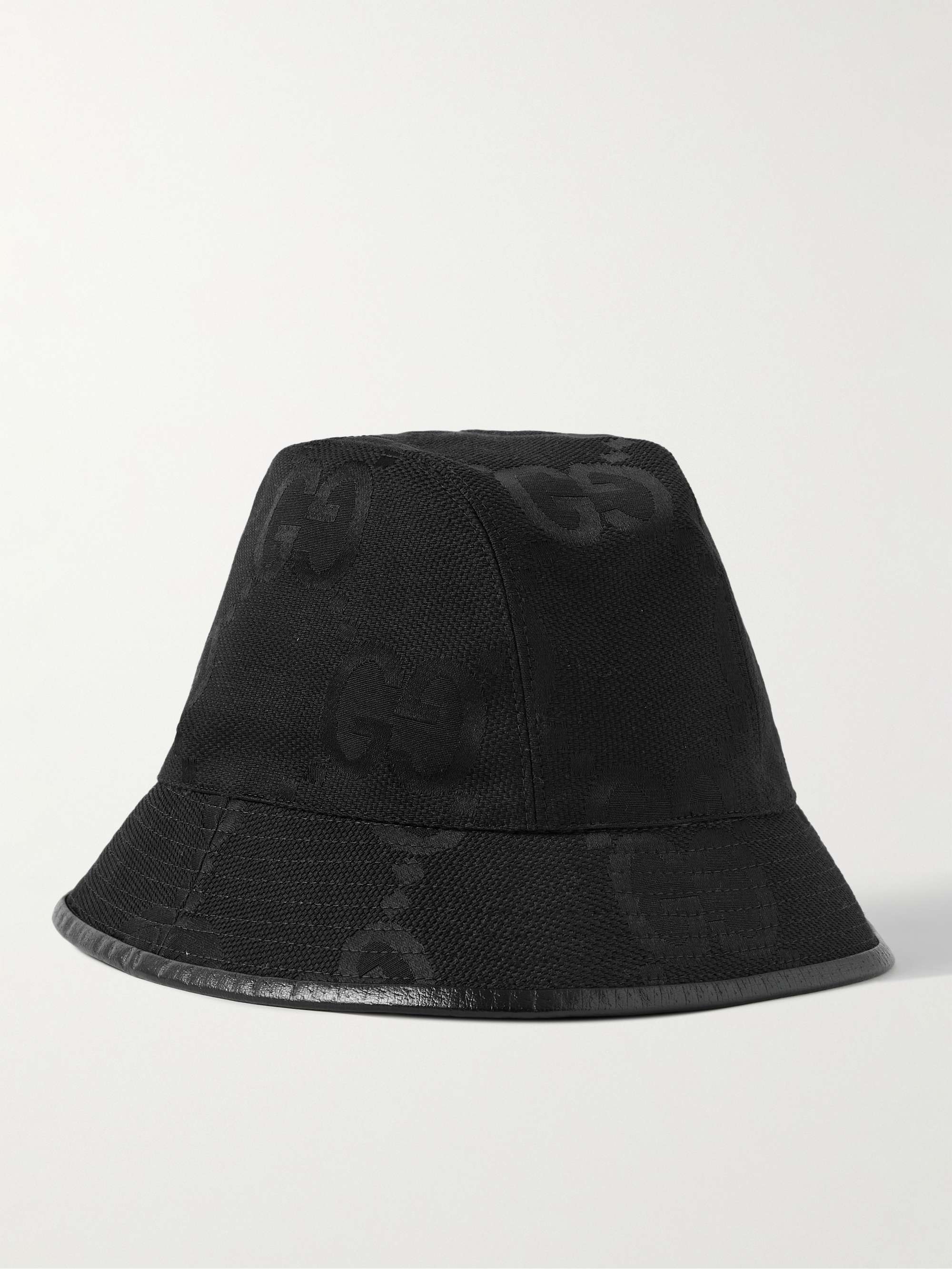 GUCCI Leather-Trimmed Monogrammed Cotton-Blend Canvas Bucket Hat