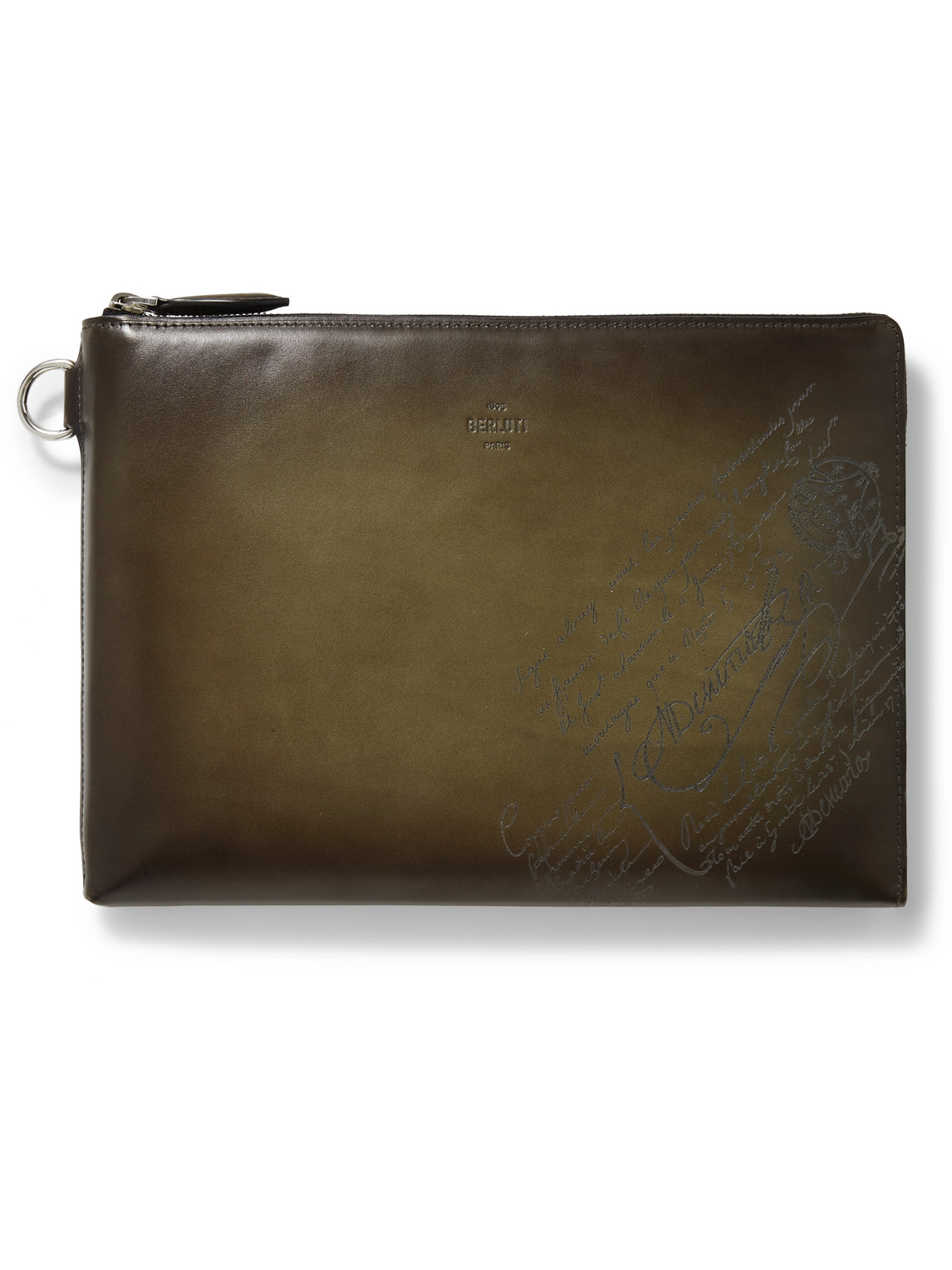 Berluti Nino Scritto Venezia Leather Pouch In Green