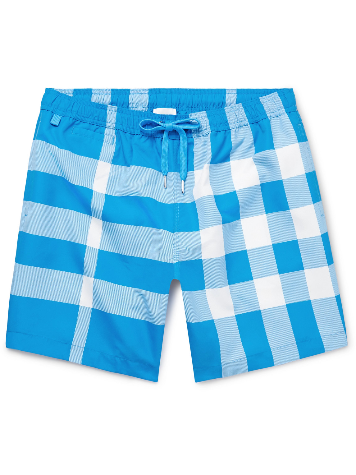 Burberry Straight-leg Mid-length Checked Swim Shorts In Blue