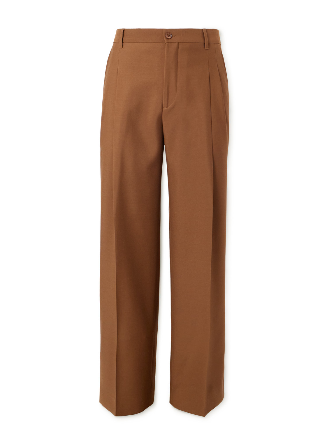 Burberry Straight-leg Pleated Wool Trousers In Brown