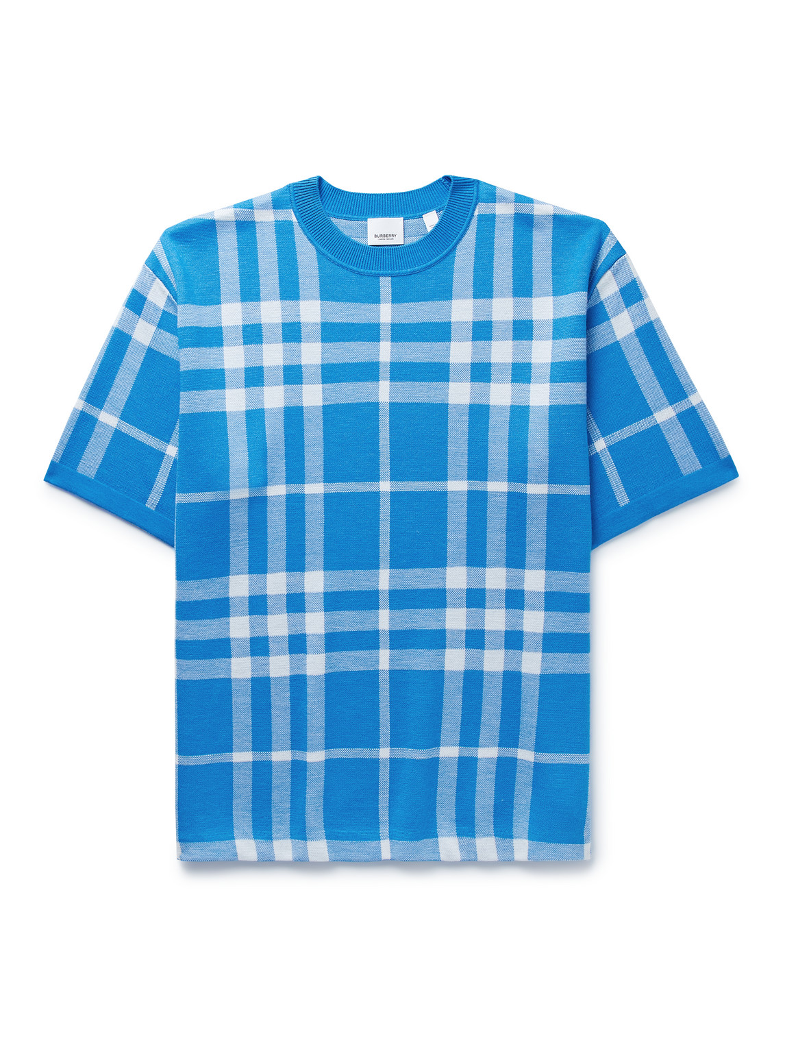 Burberry Checked Wool And Silk-blend Jumper In Blue