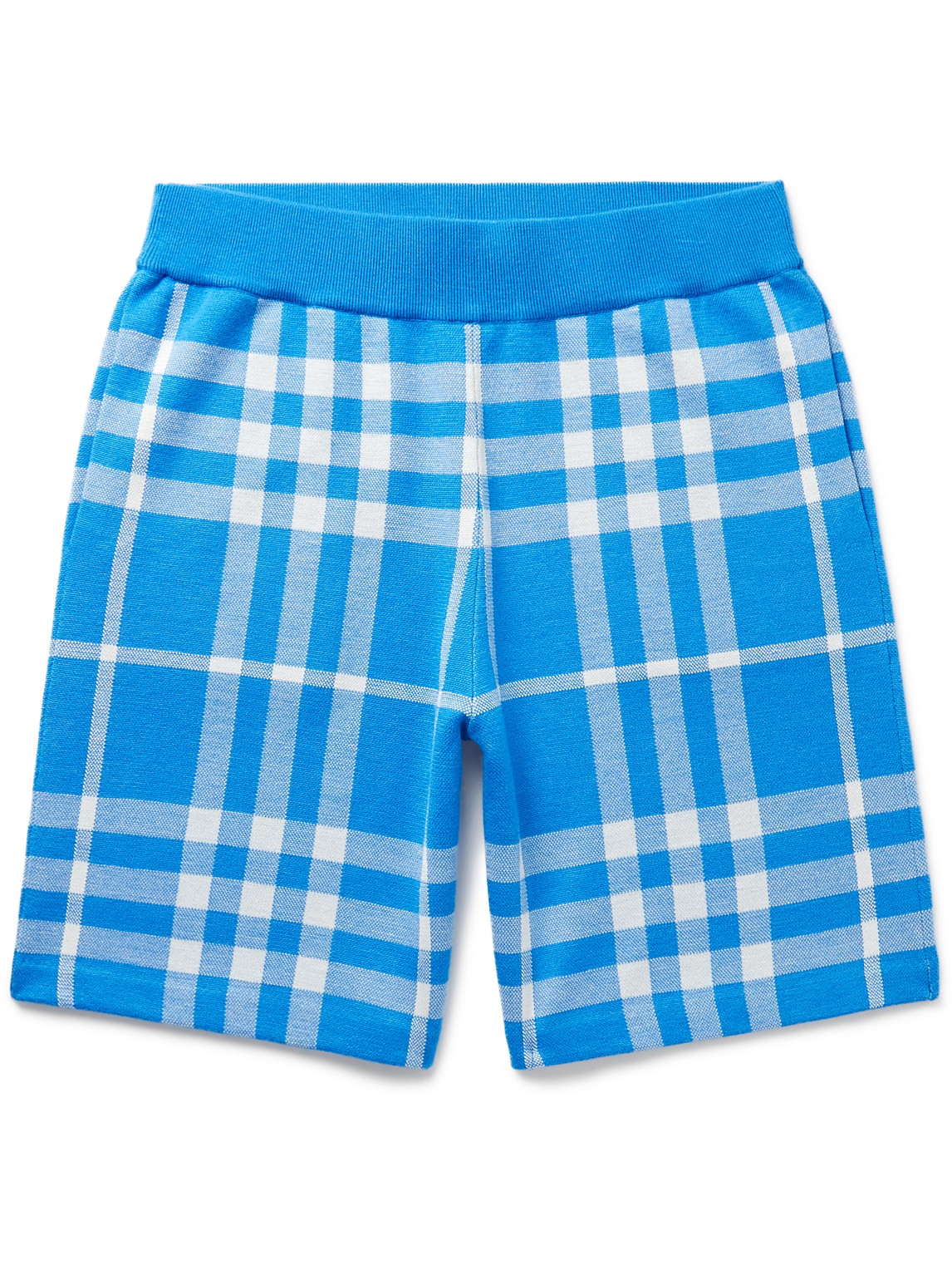 Burberry Straight-leg Checked Wool And Silk-blend Shorts In Blue