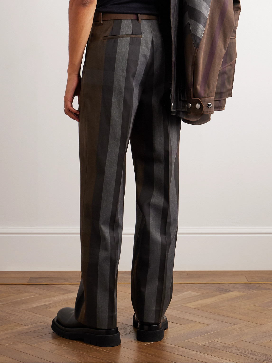 Shop Burberry Straight-leg Pleated Checked Twill Trousers In Brown