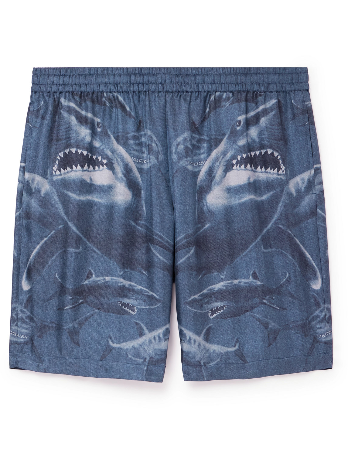 Shop Burberry Straight-leg Printed Silk-twill Shorts In Blue