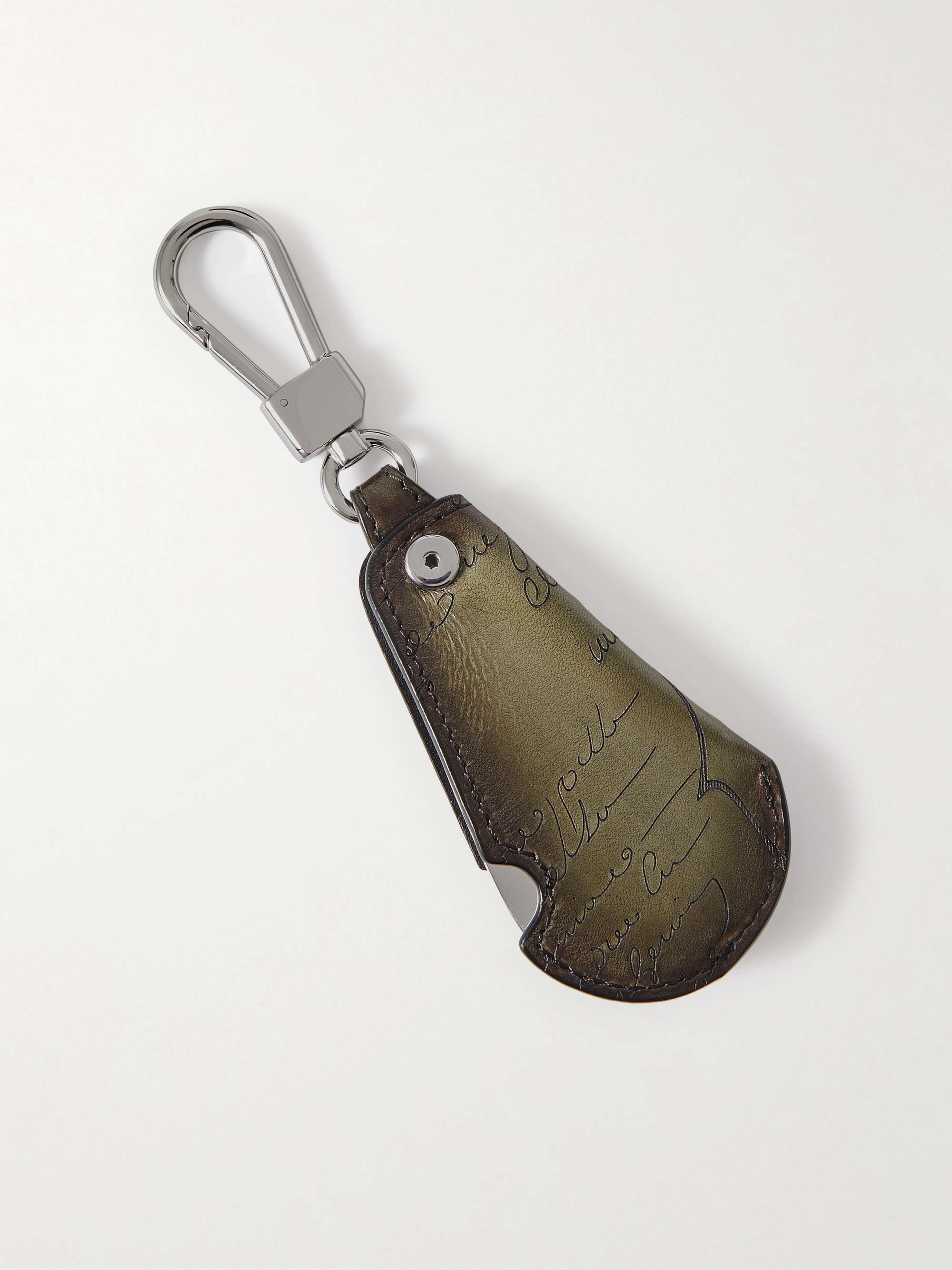 BERLUTI Scritto Venezia Leather and Silver-Tone Key Fob for Men