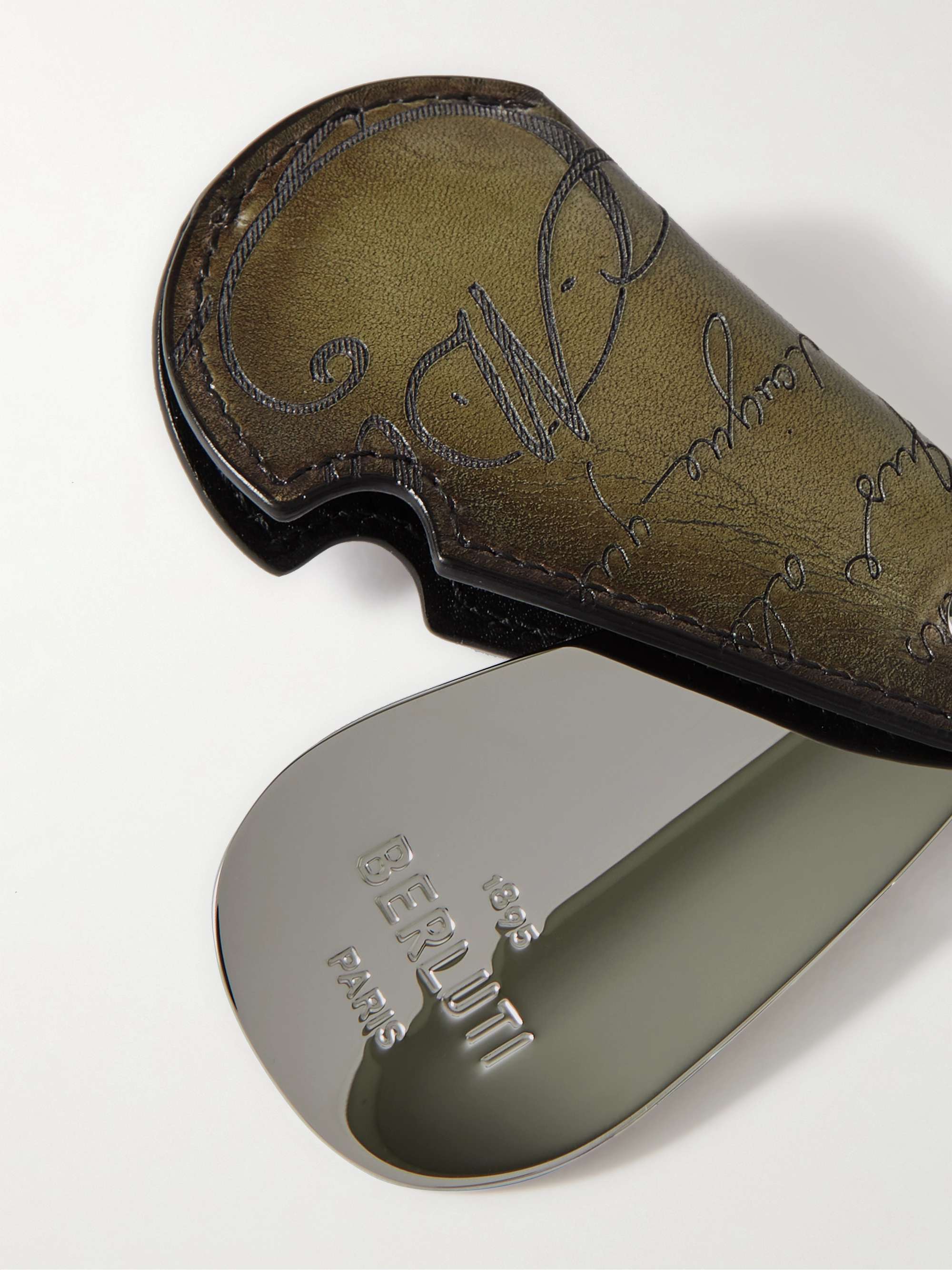 BERLUTI Scritto Venezia Leather and Silver-Tone Shoe Horn Key Fob
