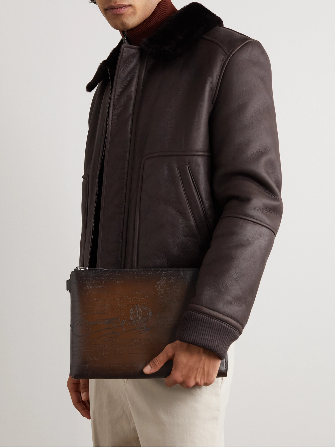 Shop Berluti Nino Scritto Venezia Leather Pouch In Brown